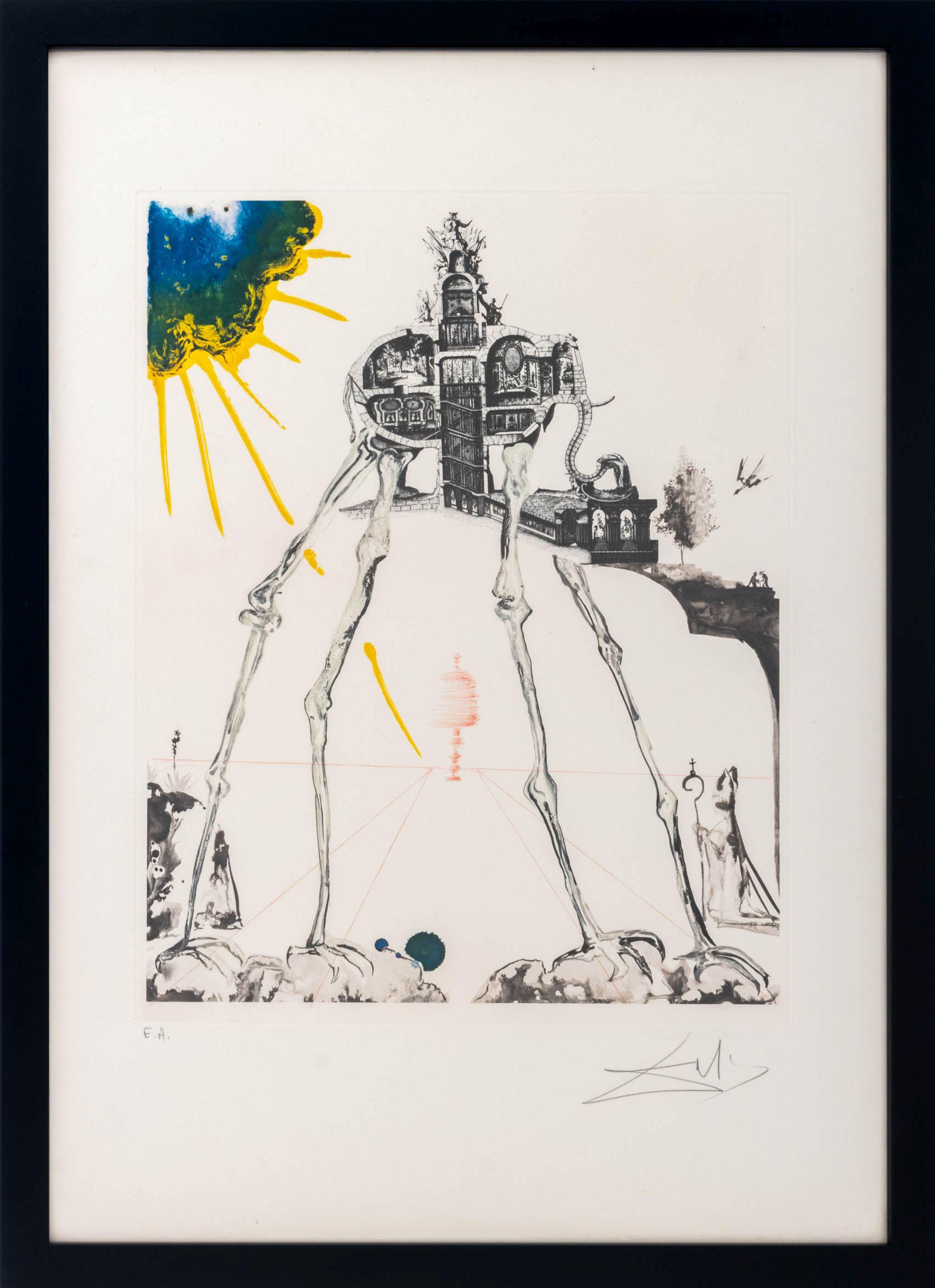 Salvador Dalí Animal Print - "Space Elephant" Etching and Photolithograph, Signed Artist's Proof, 1971
