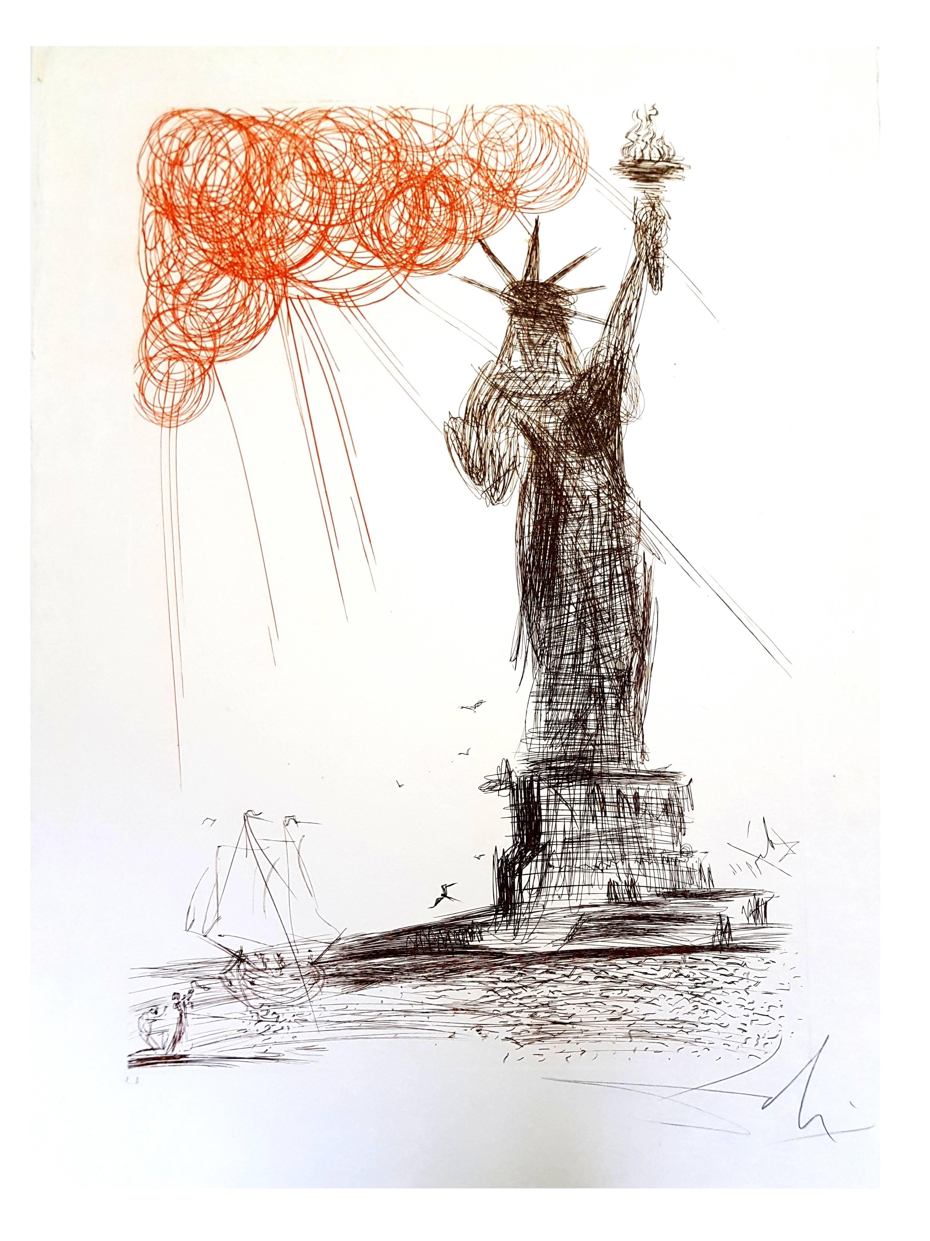 Salvador Dalí - Estatua de la Libertad - Grabado original firmado a mano en venta 1
