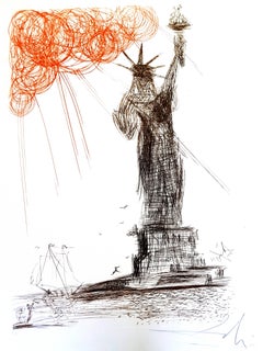 Retro Salvador Dali - Statue of Liberty - Original Handsigned Etching