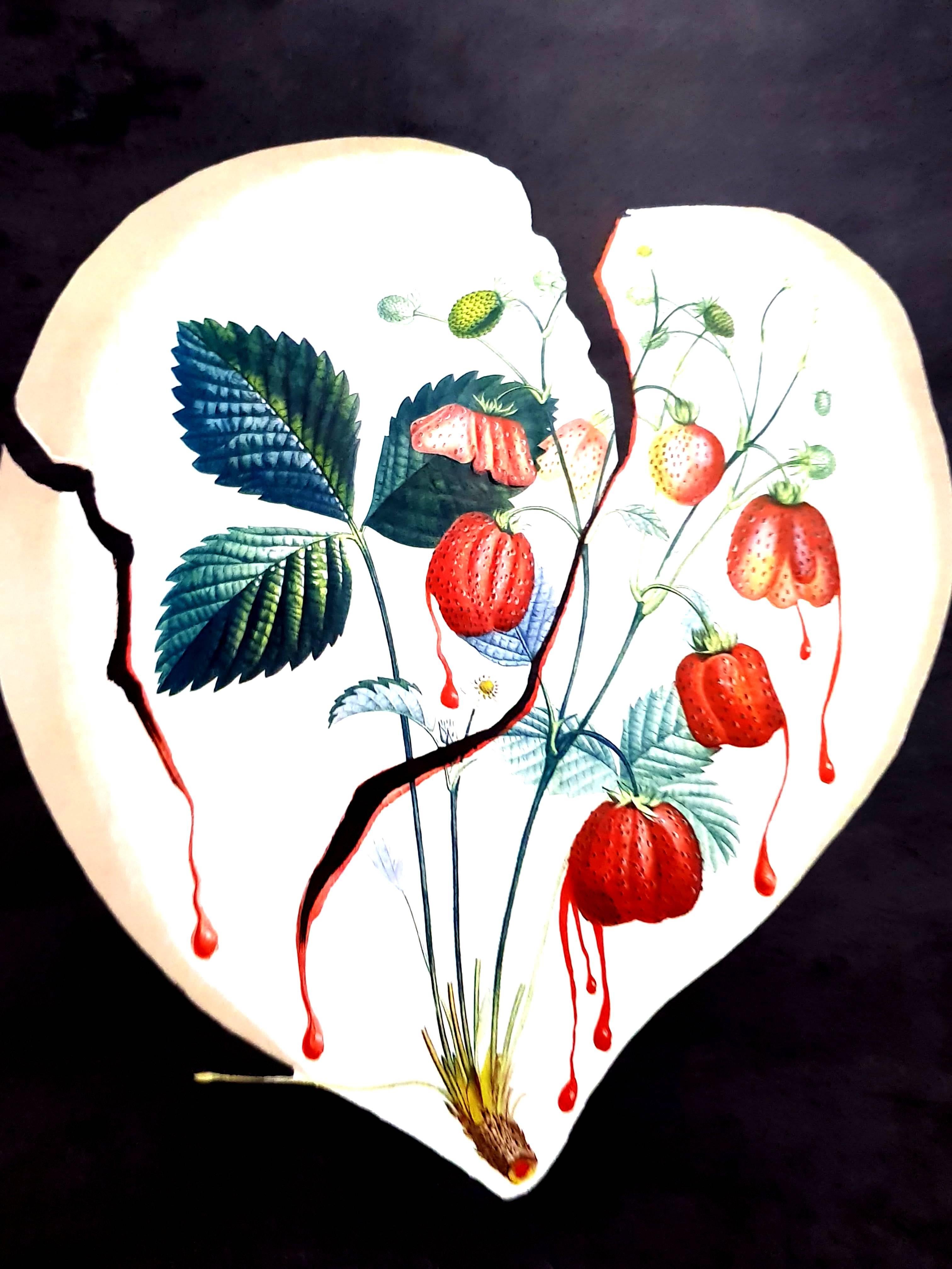 Salvador Dali - Strawberry Heart - Original Hand-Signed Lithograph - Black Still-Life Print by Salvador Dalí
