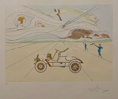 Salvador Dali Surrealist Etching Engraving Pochoir L'Automobile Da Vinci Hommage