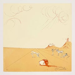 Salvador Dali Surrealist Etching, Signed, 1980, from Neuf Paysages Portfolio