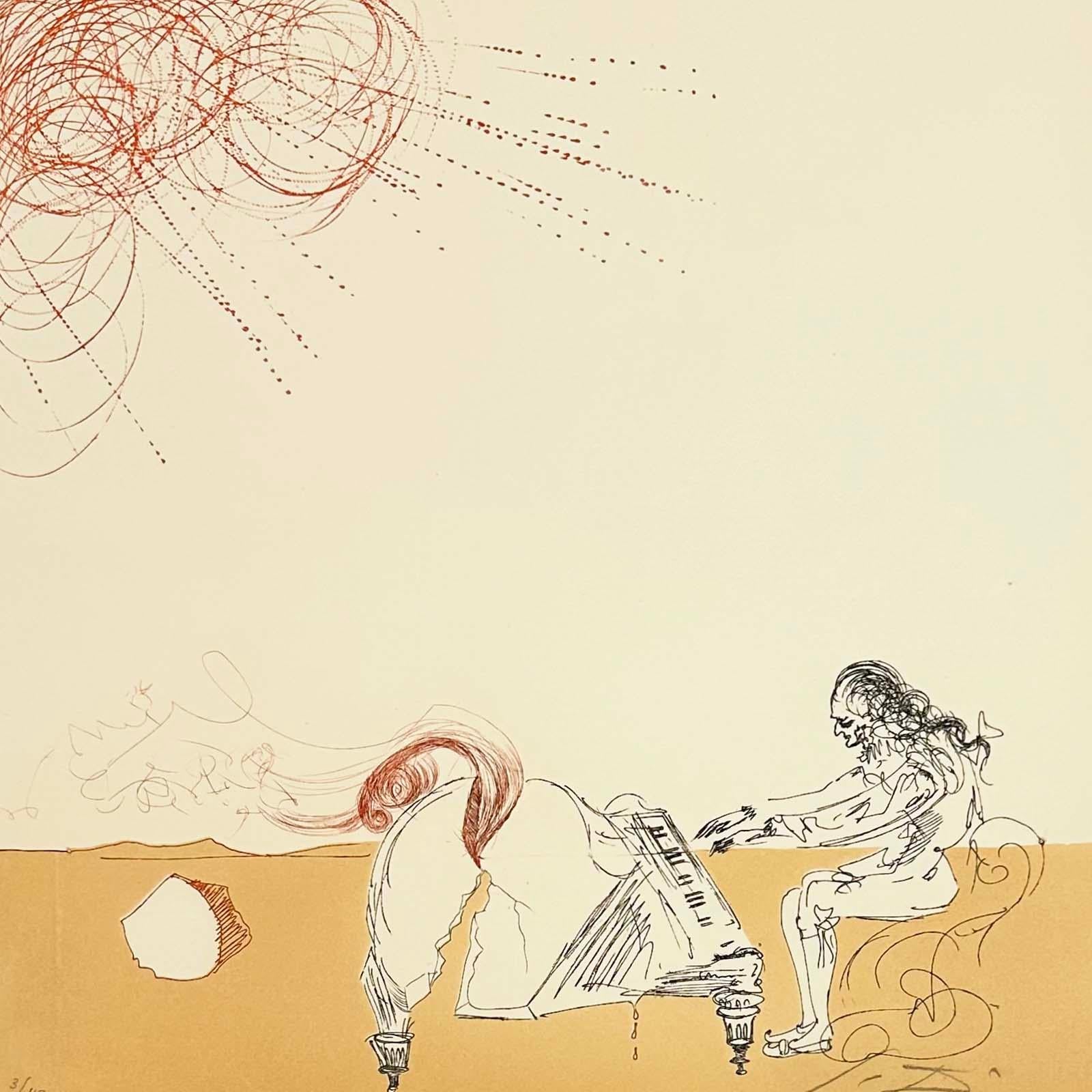 Salvador Dali Surrealist Etching, Signed, 1980, from Neuf Paysages Portfolio