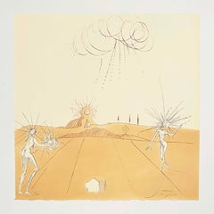 Salvador Dali Surrealist Etching, Signed, 1980, from Neuf Paysages Portfolio
