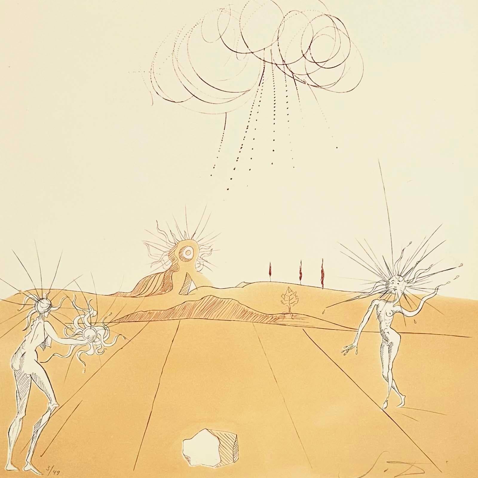 Salvador Dali Surrealist Etching, Signed, 1980, from Neuf Paysages Portfolio