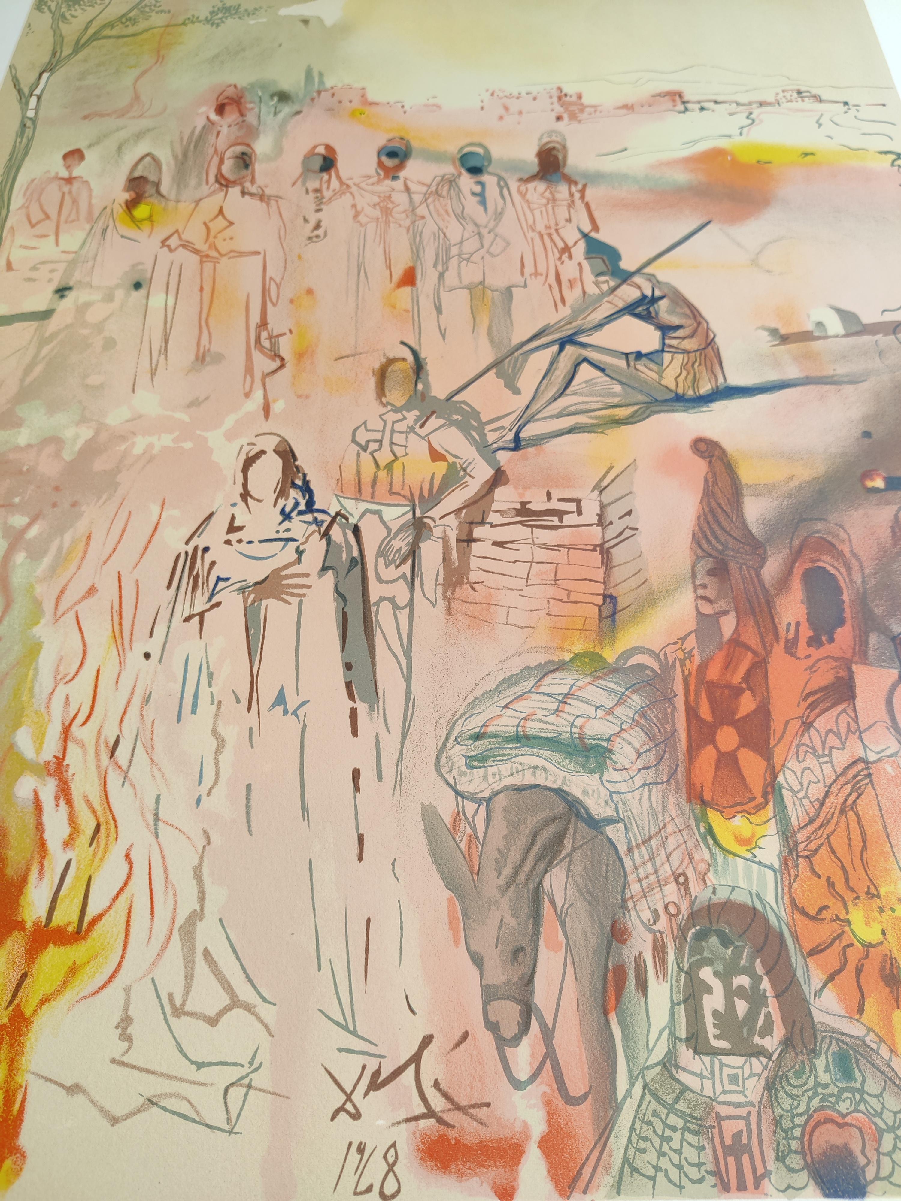 Salvador Dali
Serment de Tancrède de la suite du Marquis de Sade, 1969
Lithographie 
Signé à la main en bas à droite
Édition  EA en bas à gauche
Taille de l'image : 53 X 42,5 cm
Taille de la feuille : 65 x 50 cm
Publié par Shorewood Publishers New