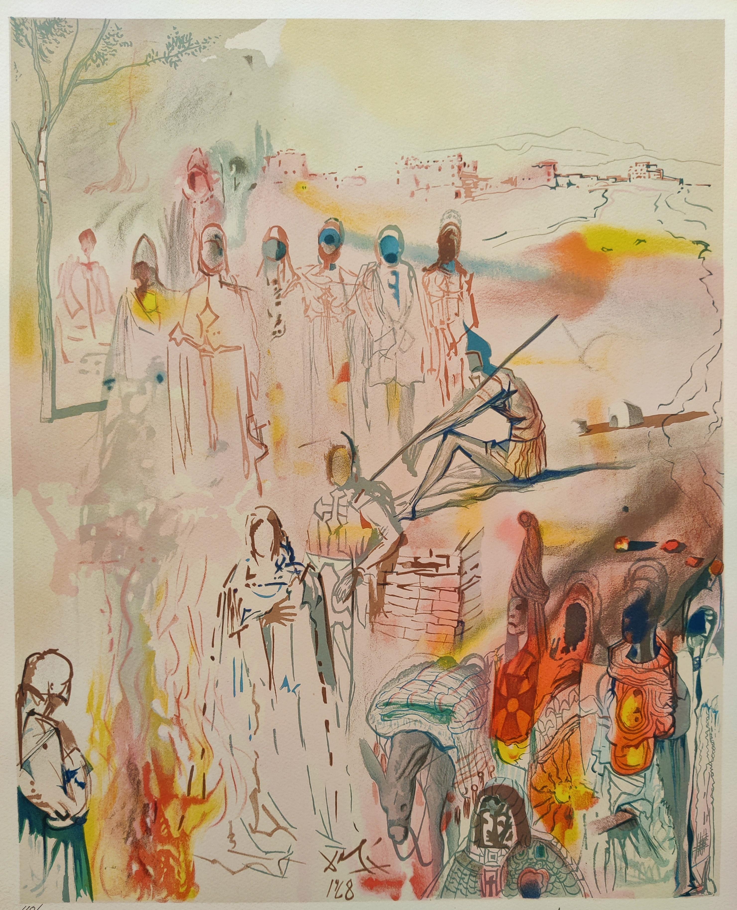 Salvador Dali
Serment de Tancrède de la suite du Marquis de Sade, 1969
Lithographie 
Édition  110/160
Signé à la main en bas à droite
Taille de l'image : 53 X 42,5 cm
Taille de la feuille : 65 x 50 cm
Publié par Shorewood Publishers New