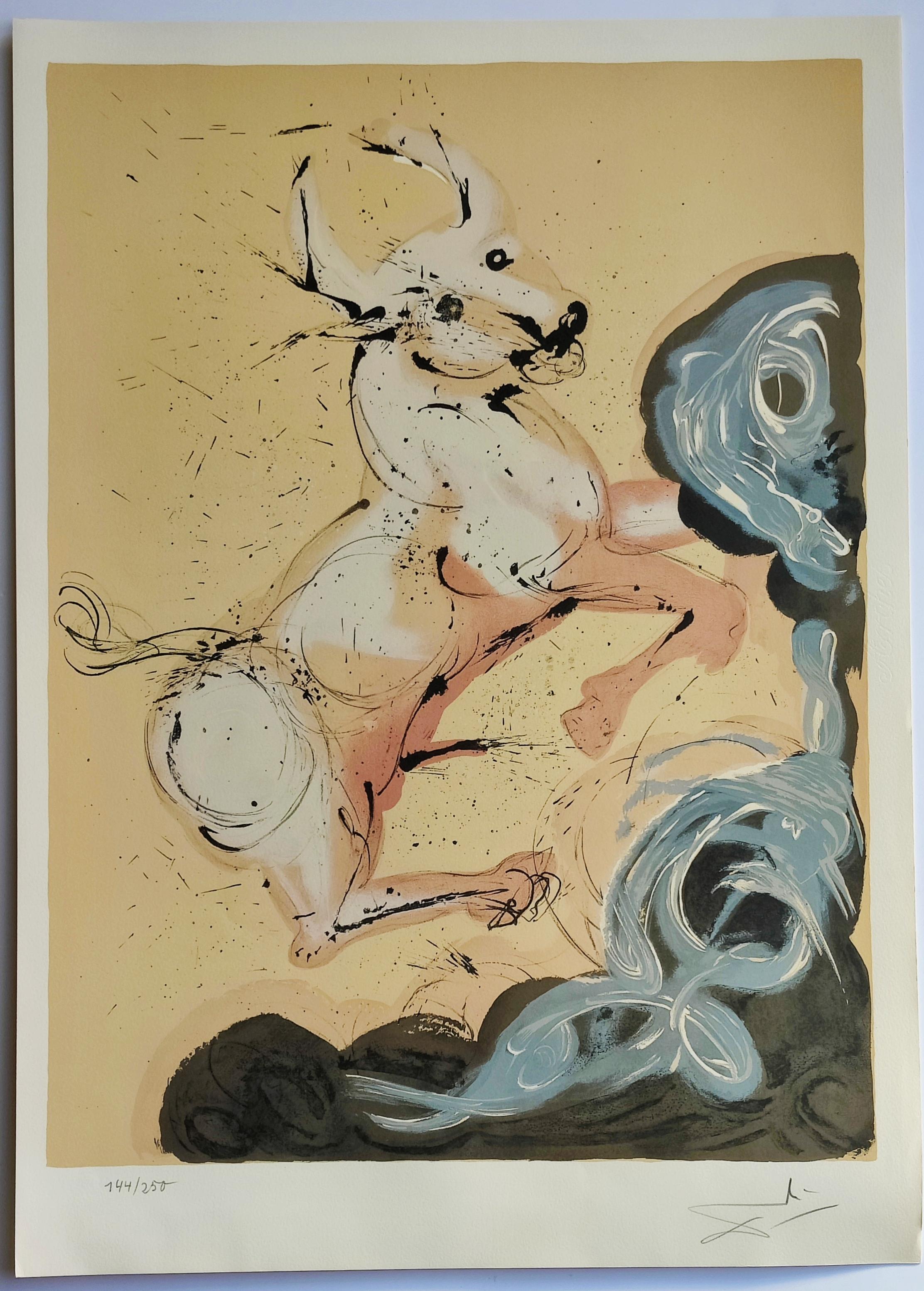 Salvador Dalí­ 
Taurus  from Signs of the Zodiac, 1967
Lithograph 
Hand signed lower right
Numbered 144/250 lower left
Image size: 64 x 48 cm
Sheet size: 73 x 52 cm
Printed by Mourlot, Paris
Published by Leon Amiel, Paris/New York 
Comes with text