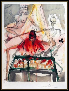 Salvador Dali The Cards Fortell Carmens Death Hand Signed Color Lithograph Art