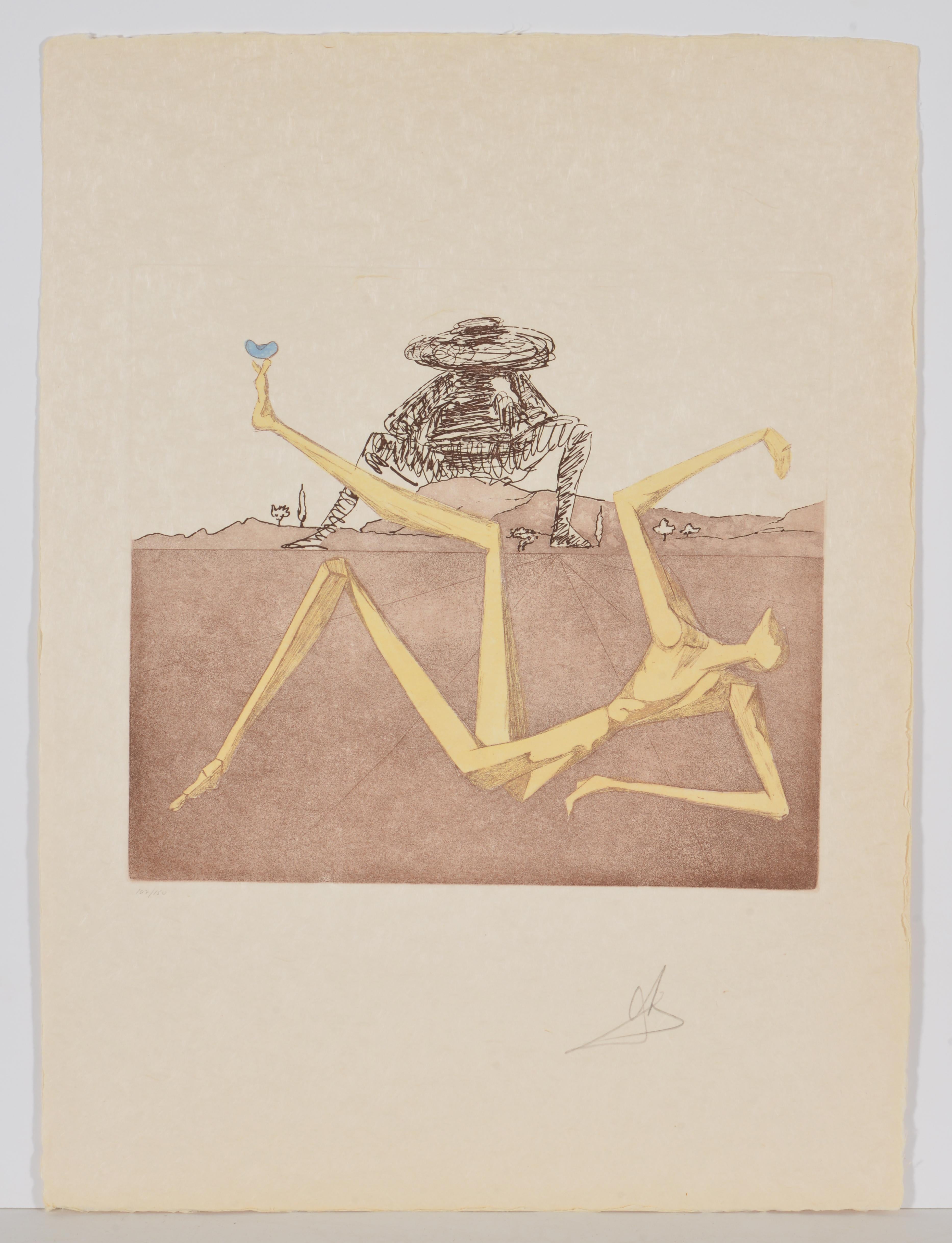 Salvador Dali

The Heart of Madness, from Historia de Don Quixote de la Mancha, 1980

Etching and aquatint on Arches paper

Hand signed and blind stamp lower right 

Numbered 102/150 lower left

Sheet size: 76 x 56 cm

Reference: Field, 80-1J