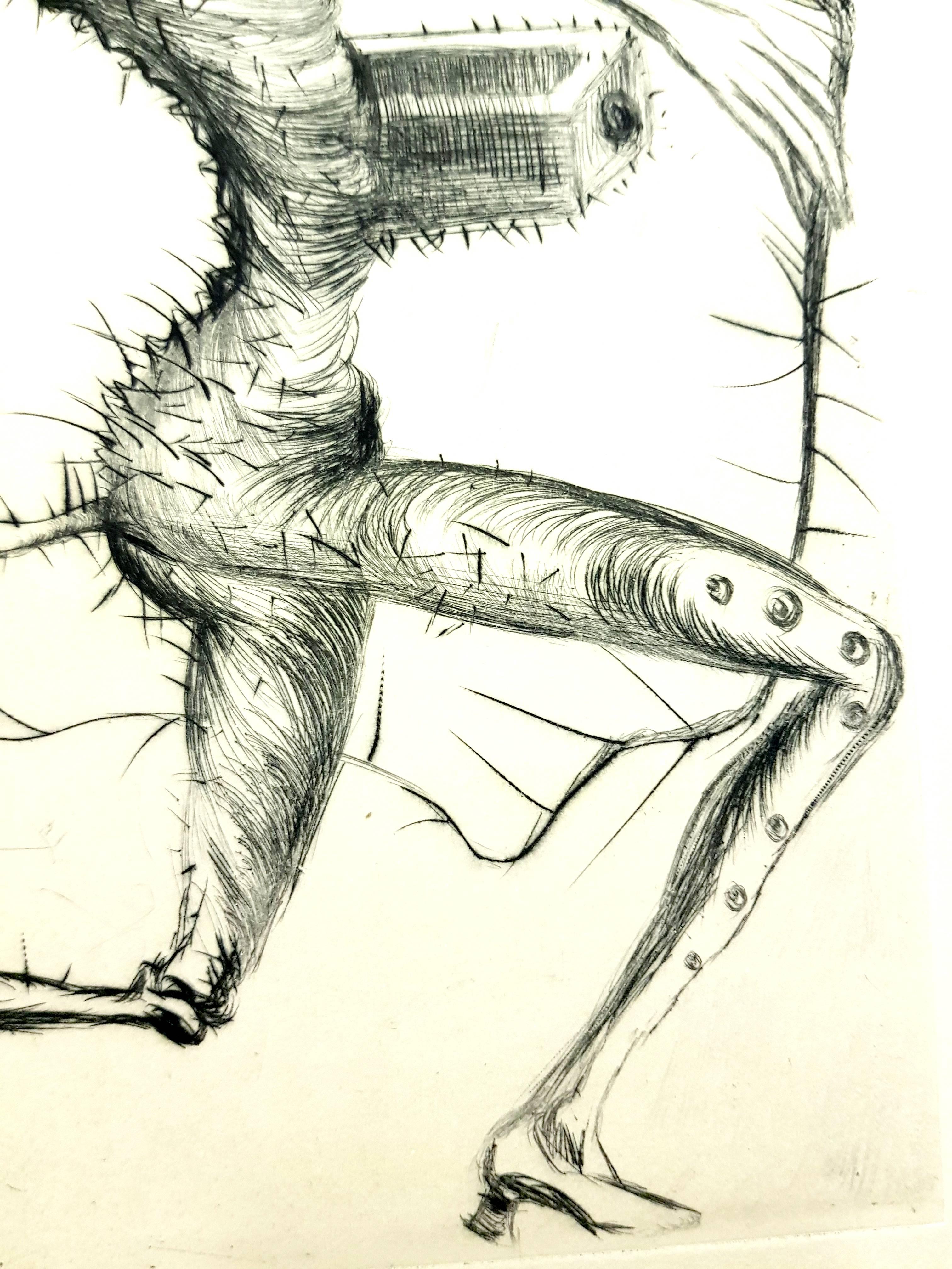 Salvador Dalì - Il demone alato - Acquaforte originale firmata con francobollo - Figurative Print Beige di Salvador Dalí