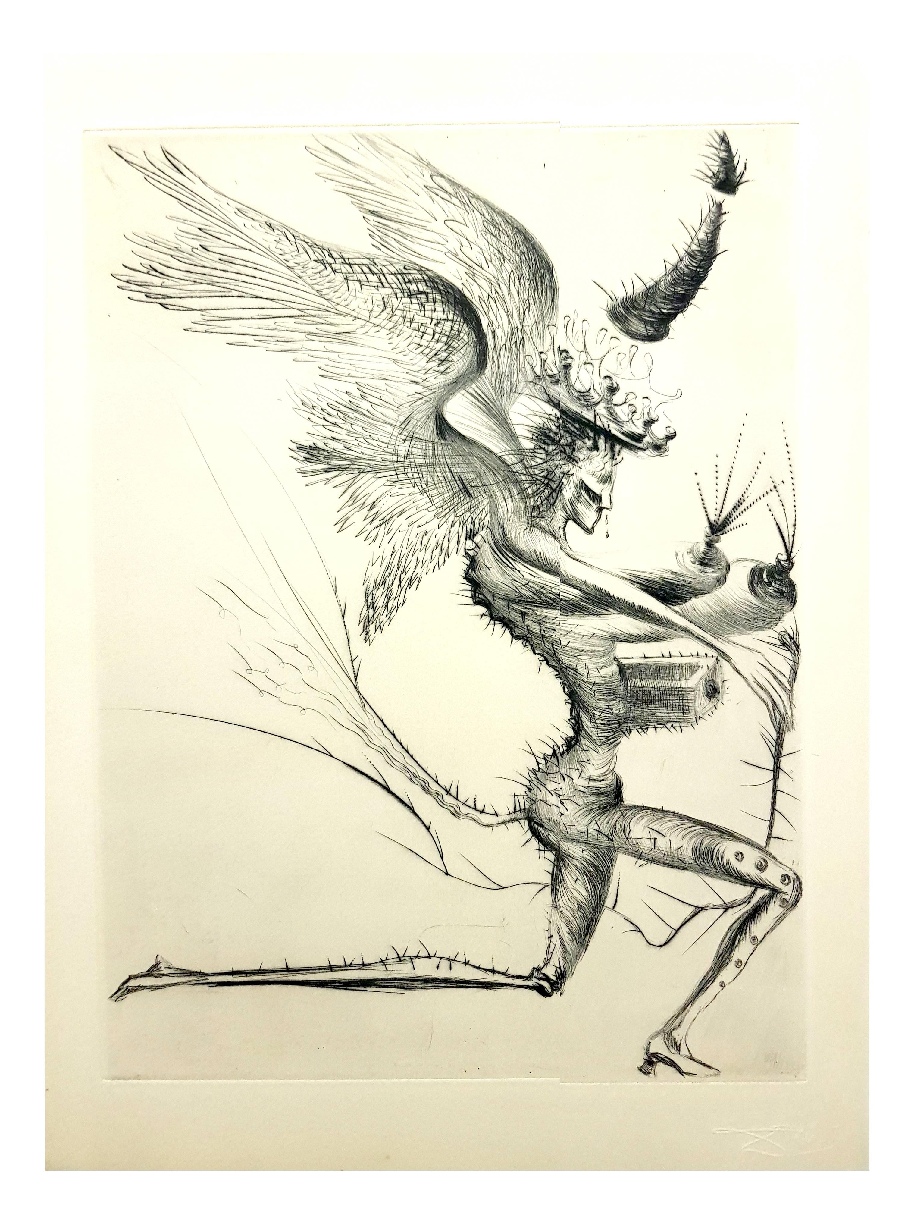 Salvador Dali - Le démon ailé - eau-forte originale signée par le tampon en vente 5