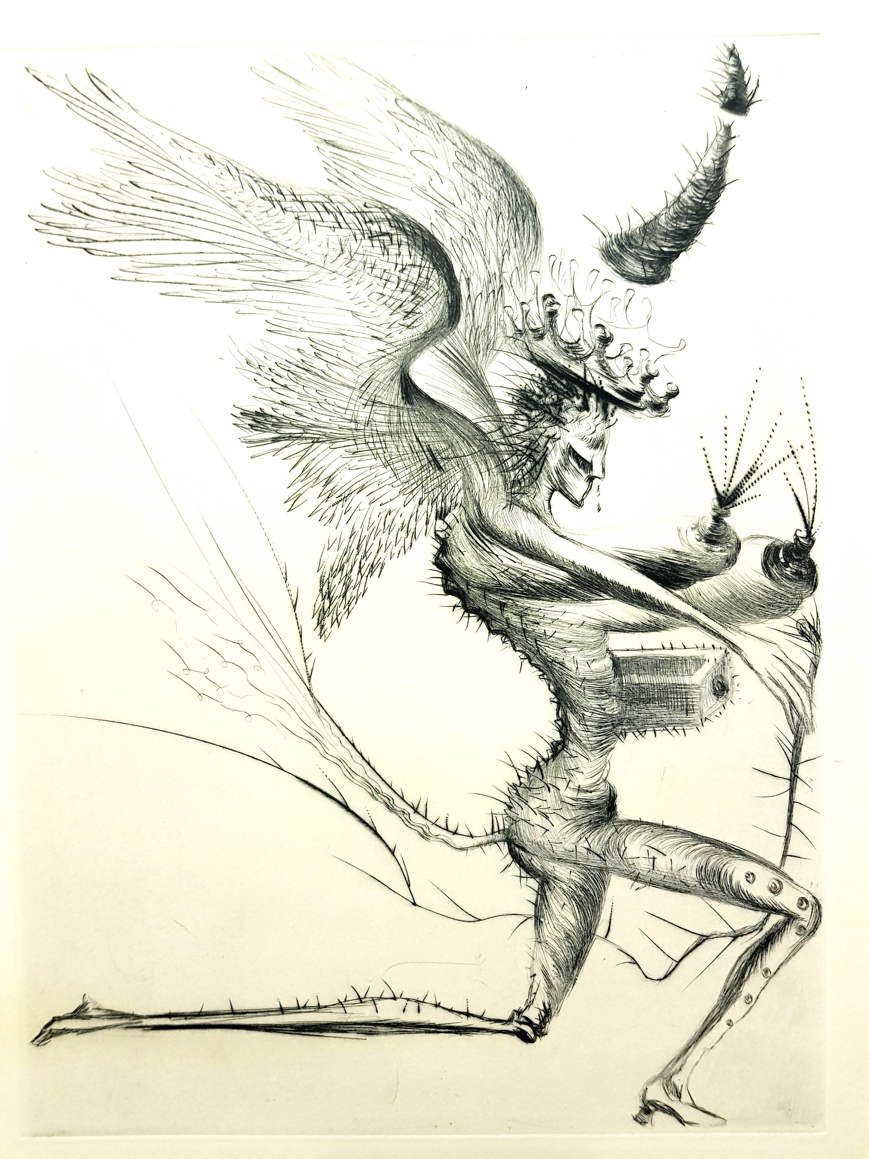 Salvador Dali – Die geflügelte Demone – Original-Stickerei, signiert