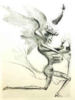 Salvador Dali - Le démon ailé - eau-forte originale signée par le tampon