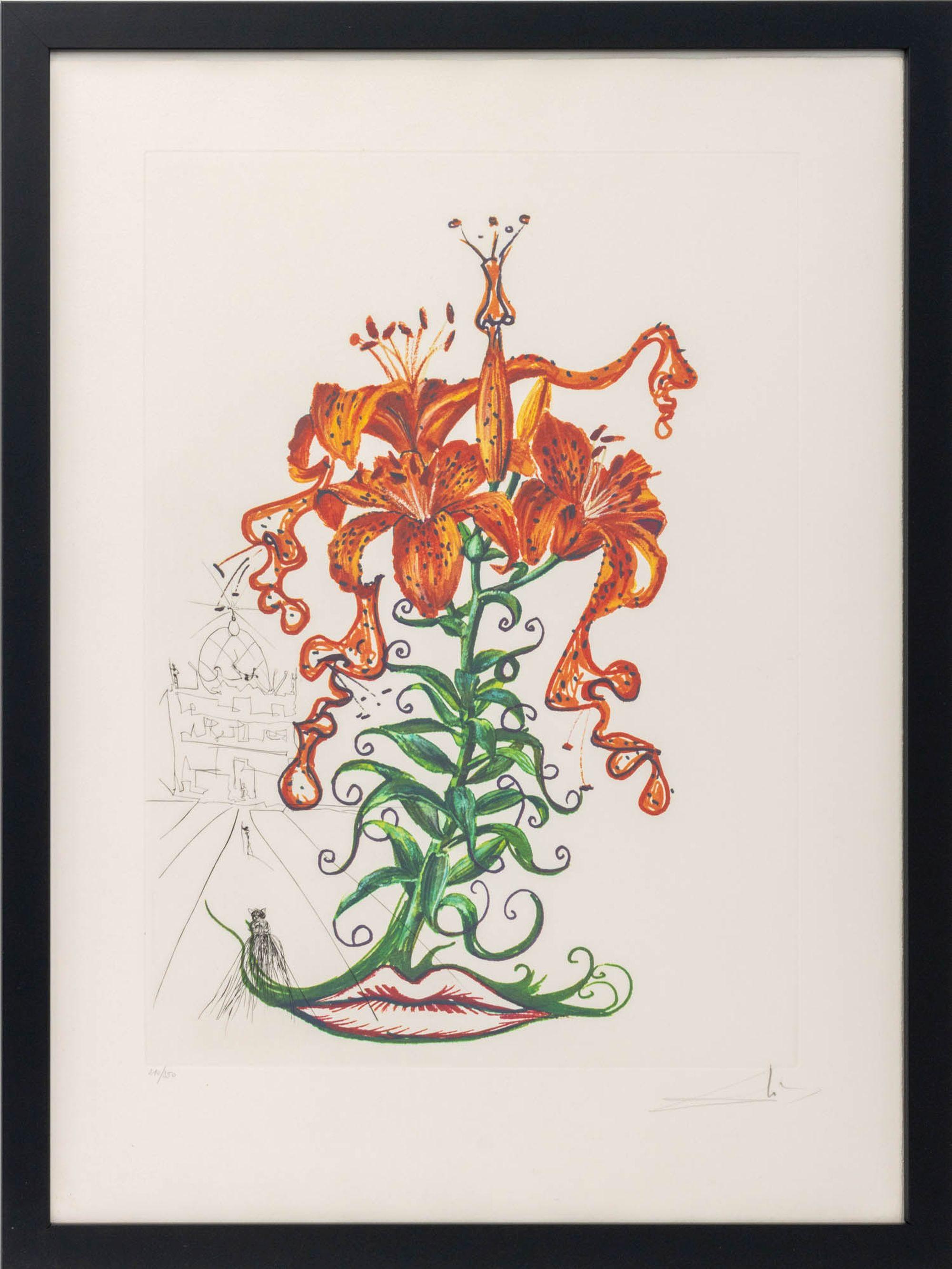 Salvador Dali "Tiger Lily (Mustache)" Surrealist Etching, Signed, 1972