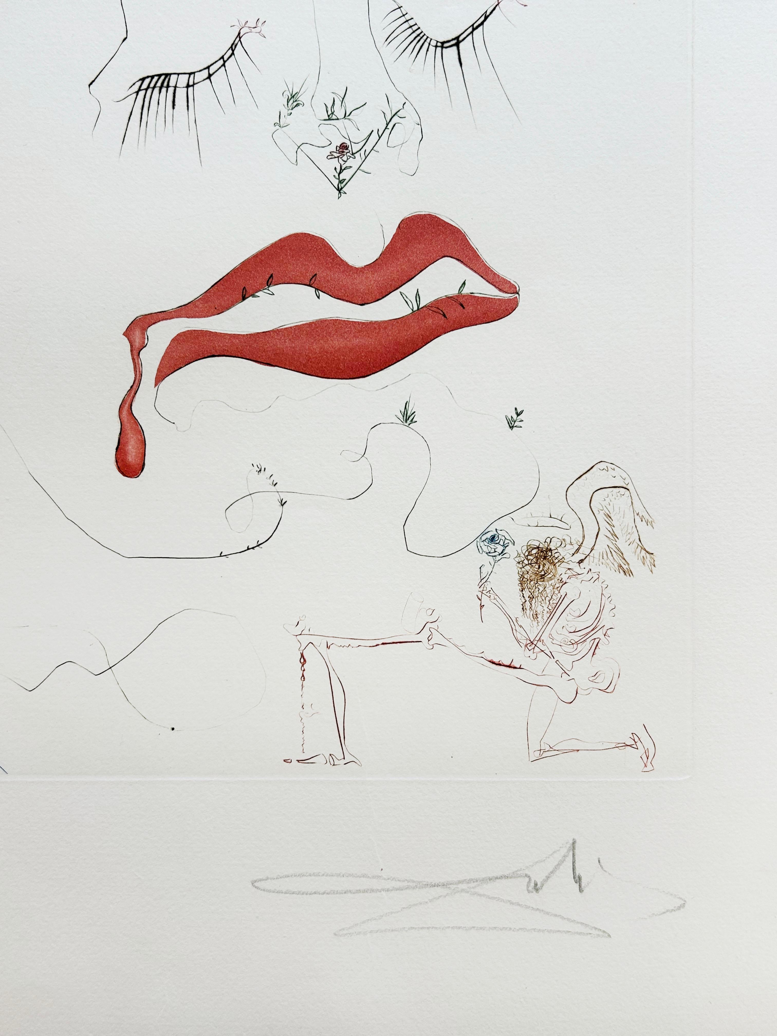 Artist:  Dali, Salvador
Title:  Transfiguration
Date:  1973
Medium:  Drypoint with Added Watercolor
Unframed Dimensions:  30