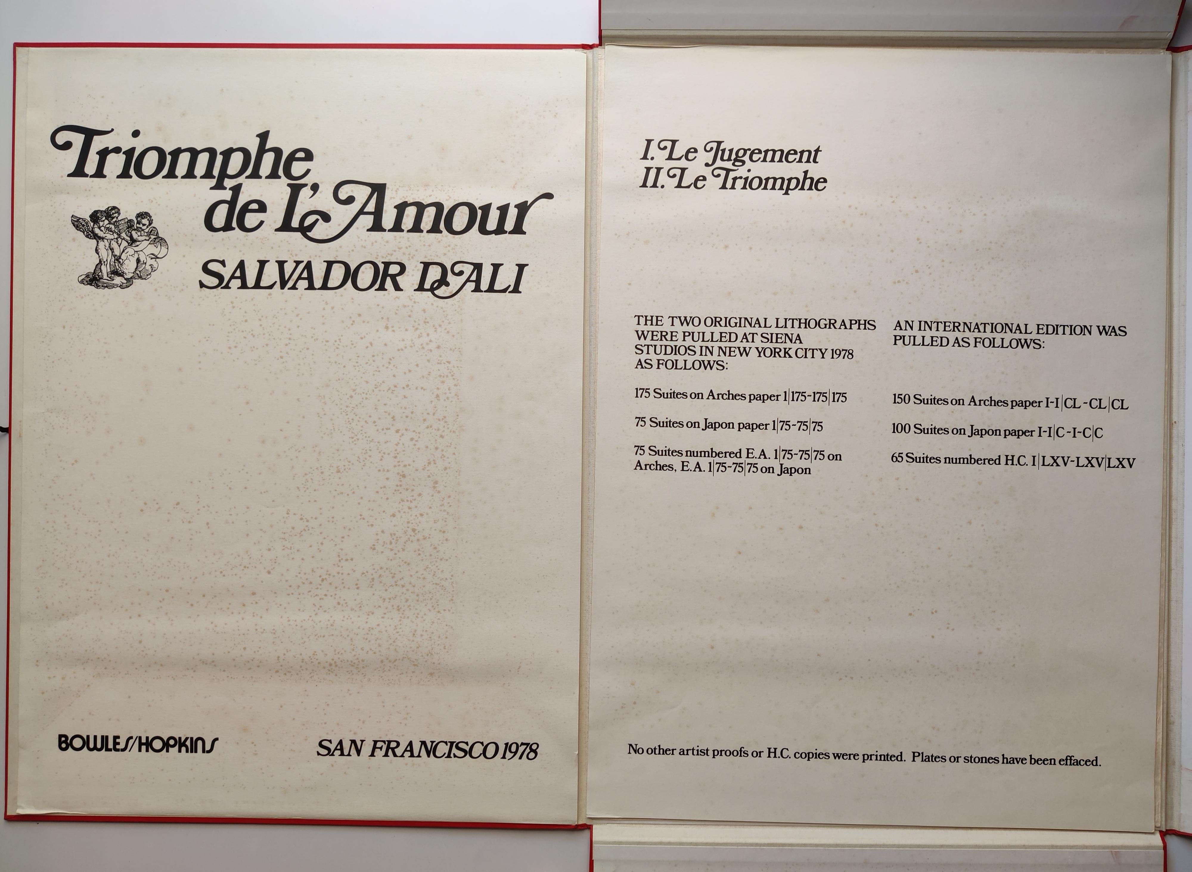 Salvador Dali -- Triomphe De L'Amour, Set of 2 Surrealist Lithographs For Sale 1