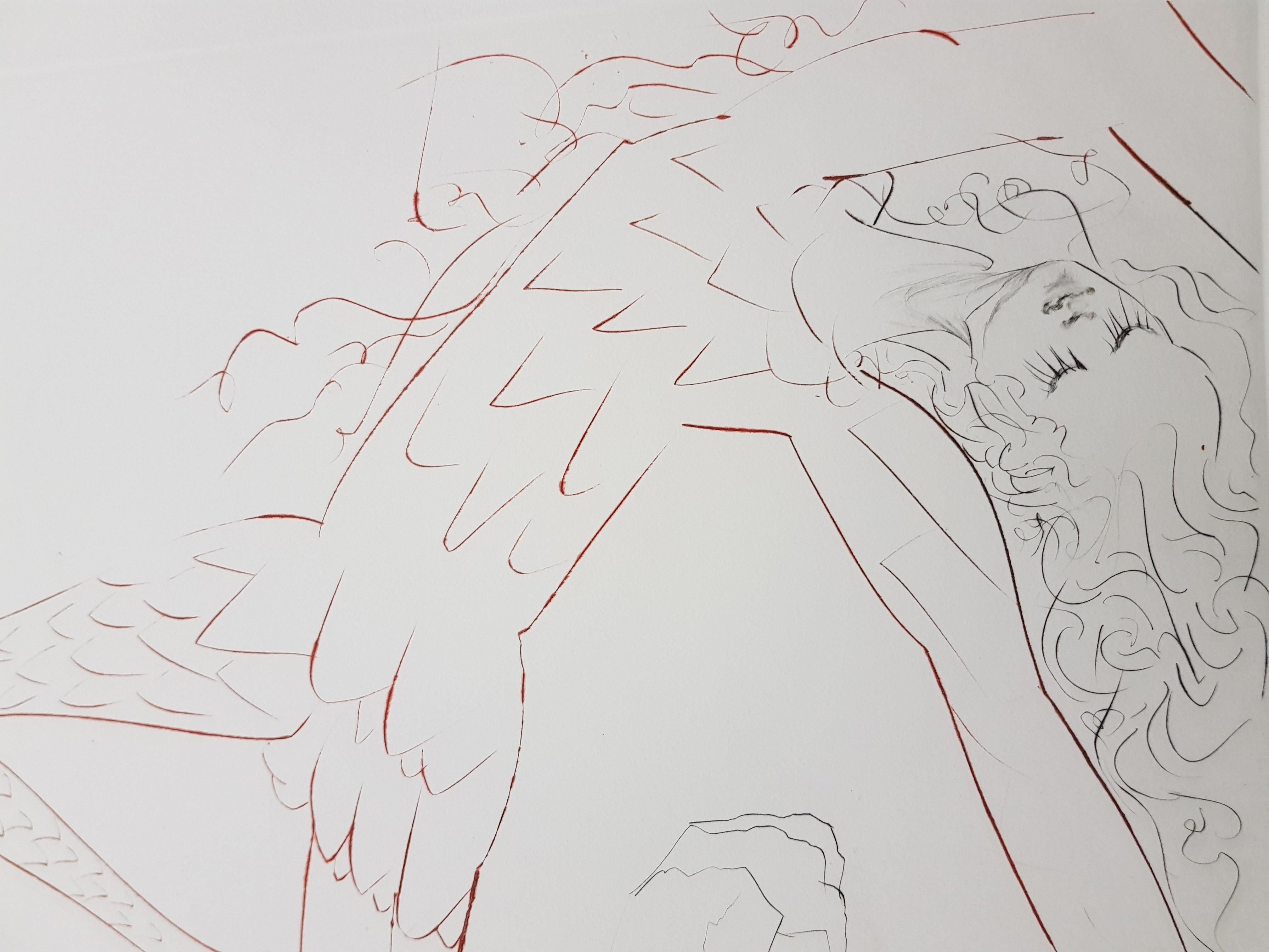 Salvador Dali - Tristan verwundet - Original-Radierung (Grau), Nude Print, von Salvador Dalí