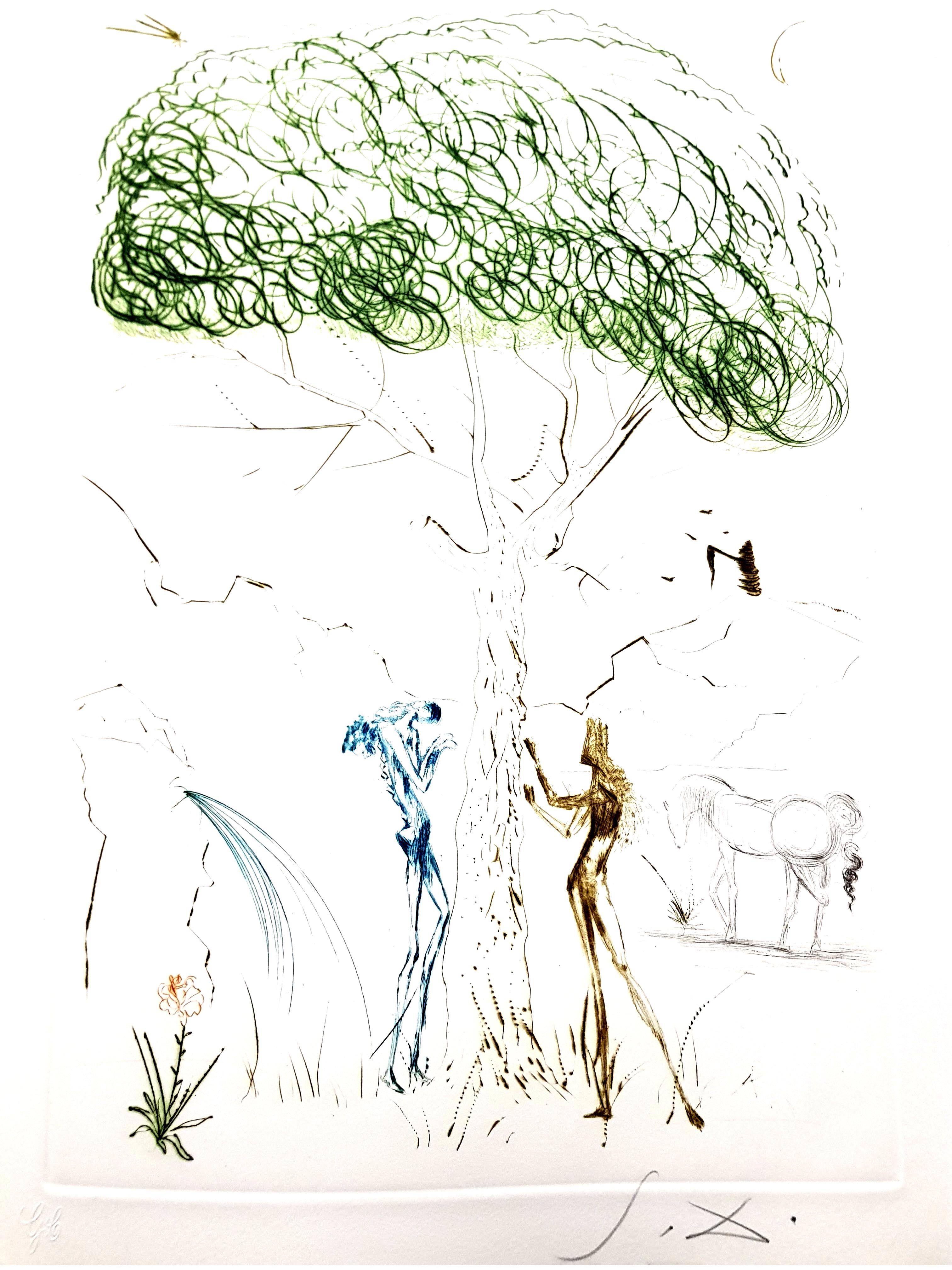 Salvador Dalí Nude Print - Salvador Dali - Under the Parasol Pine - Original Etching