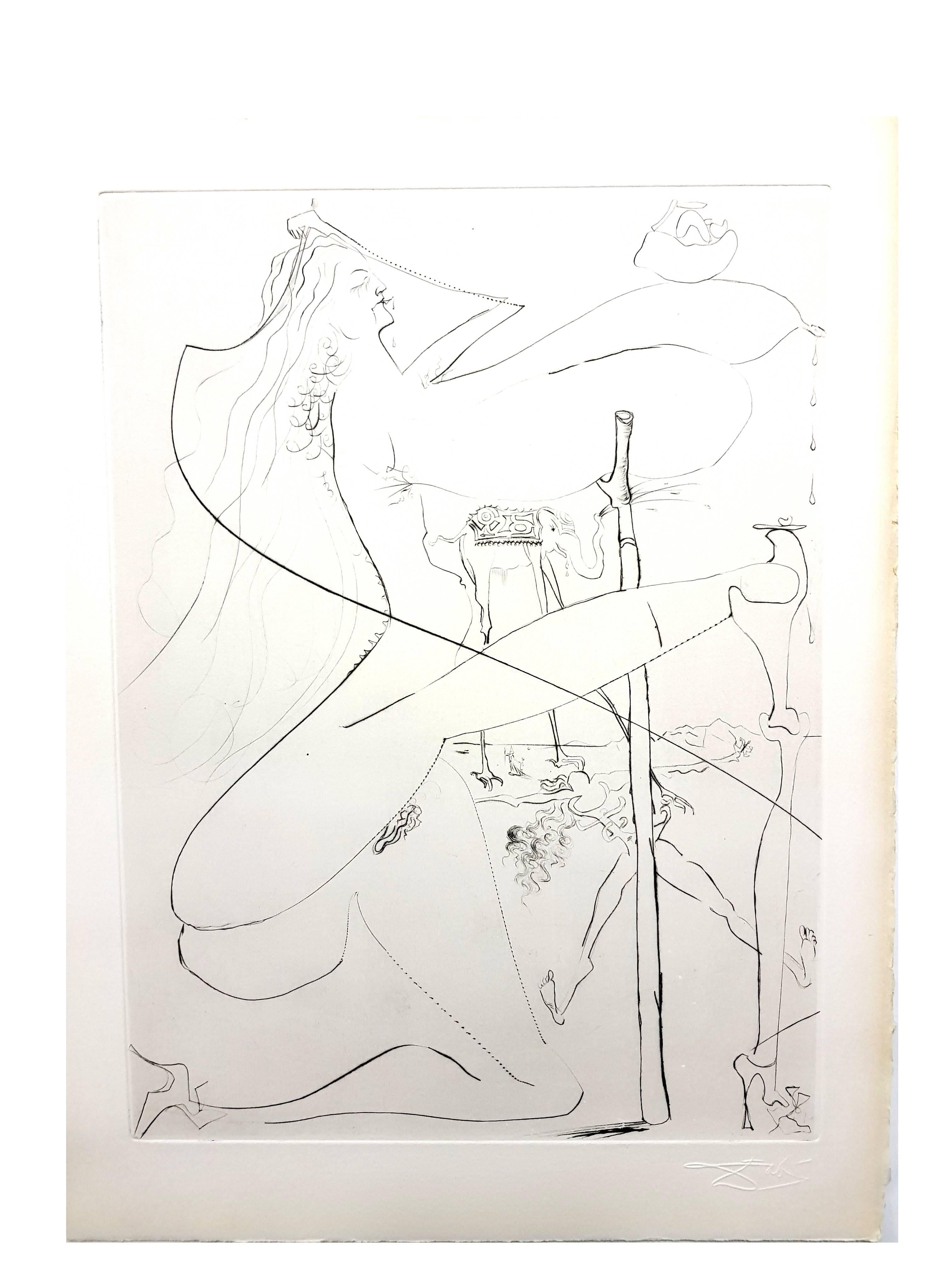 Salvador Dali - Woman with the Crutch - Original Stamp-Signed Etching For Sale 2