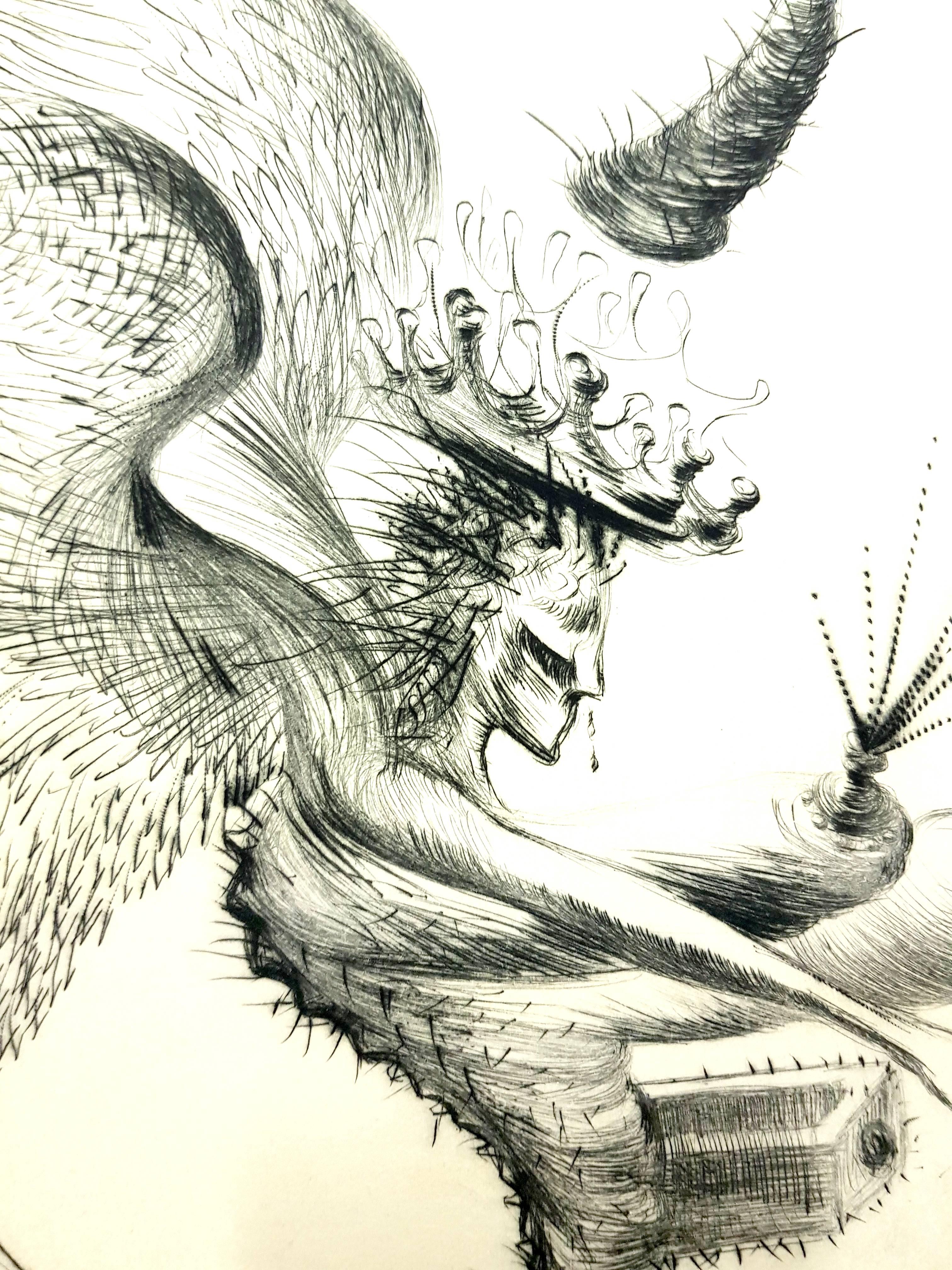 Salvador Dali - The Winged Demon - Original Stamp-Signed Etching - Print by Salvador Dalí