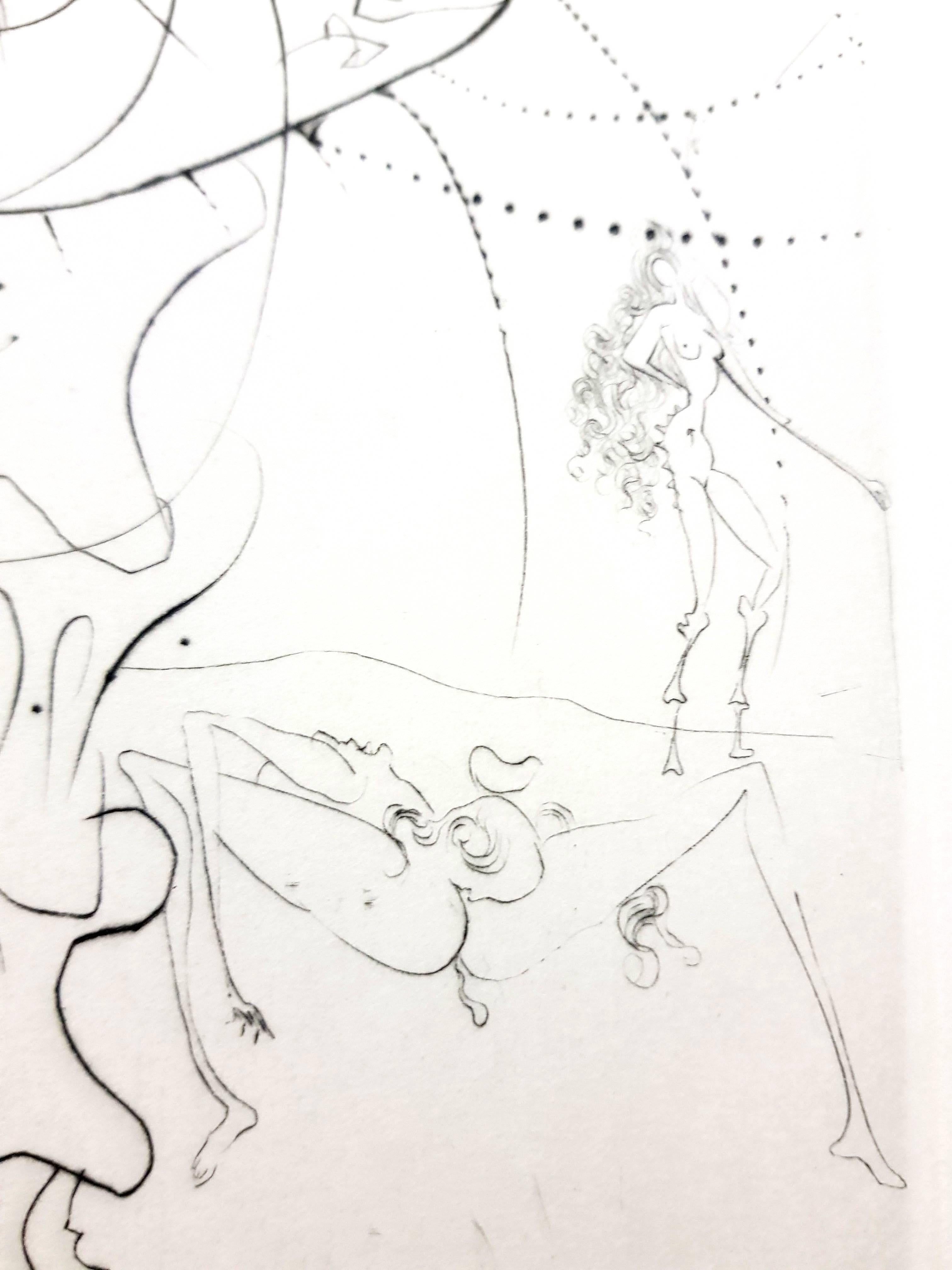 Salvador Dali - Lady Leaf - Gravure originale signée par le tampon - Gris Figurative Print par Salvador Dalí