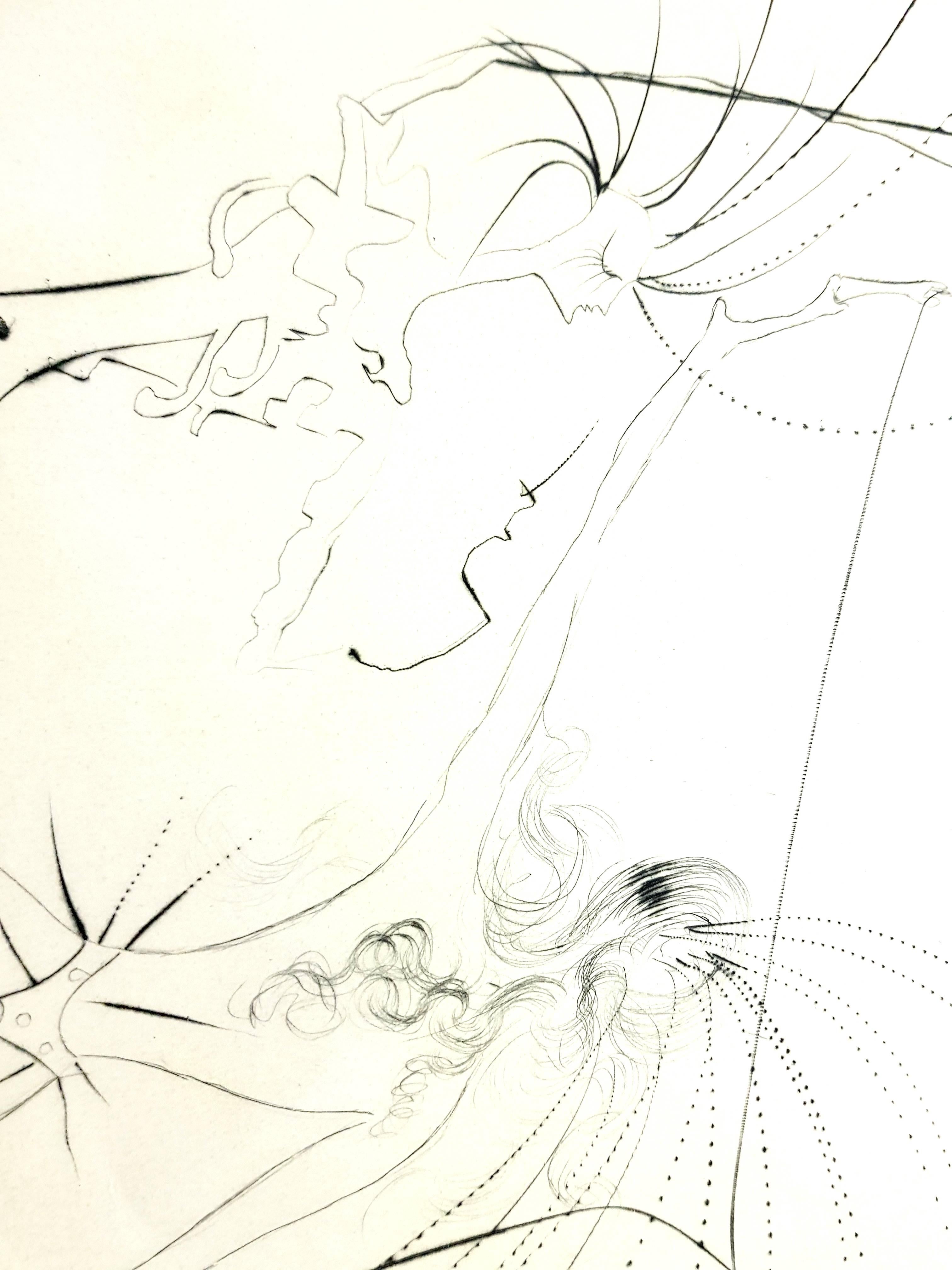 Salvador Dali - Pichets saillants - Gravure originale signée par le tampon
Tampon signé par Dali
Édition de 294 exemplaires. 
Papier : Vellum d'Arches. 
Dimensions : 16x12