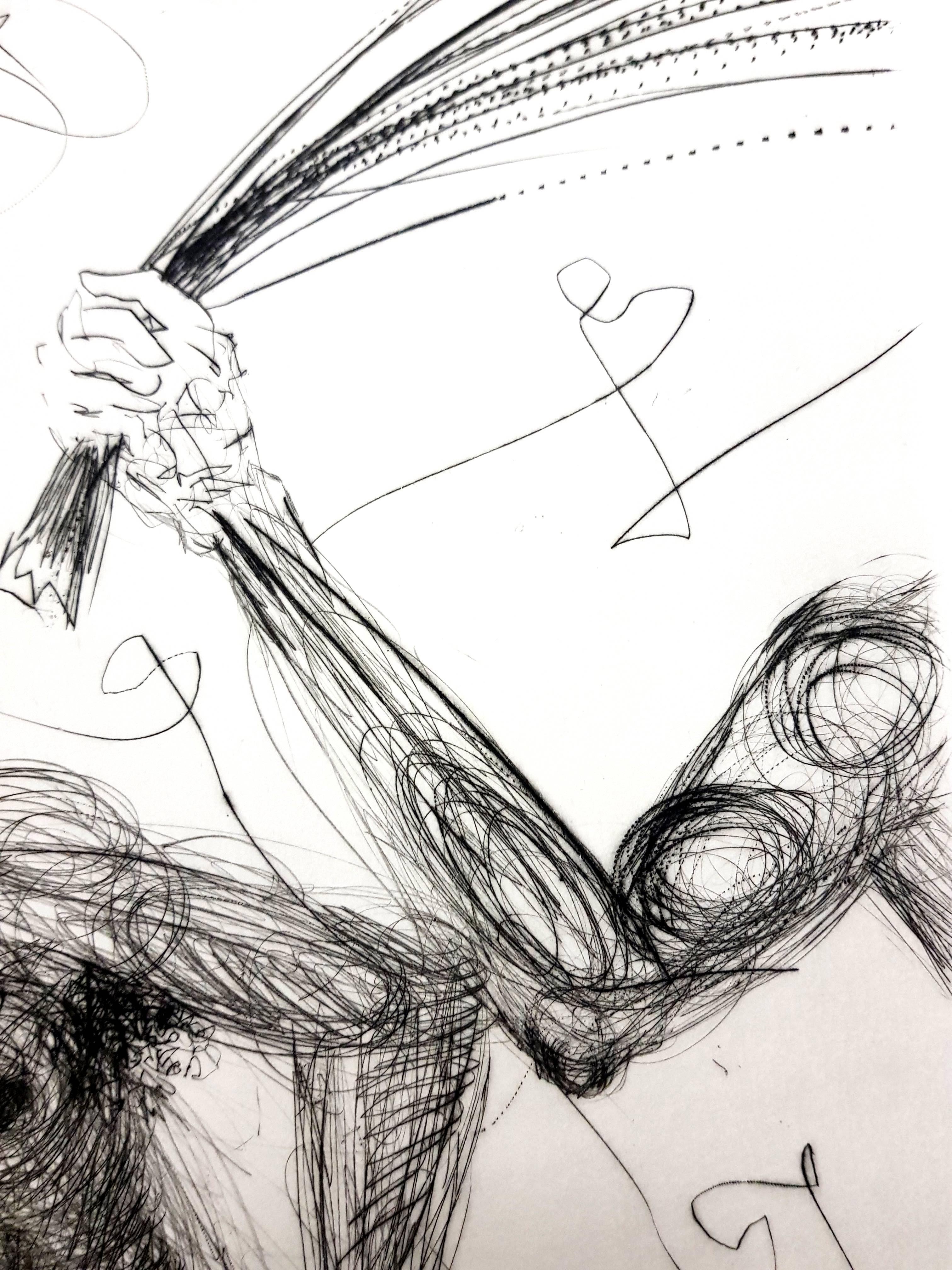 Salvador Dali - Frau mit Peitsche - Original Stempel-Signierte Radierung
Von Dali signierter Stempel
Auflage von 294 Exemplaren. 
Papier : Pergamentbogen. 
Abmessungen: 16x12