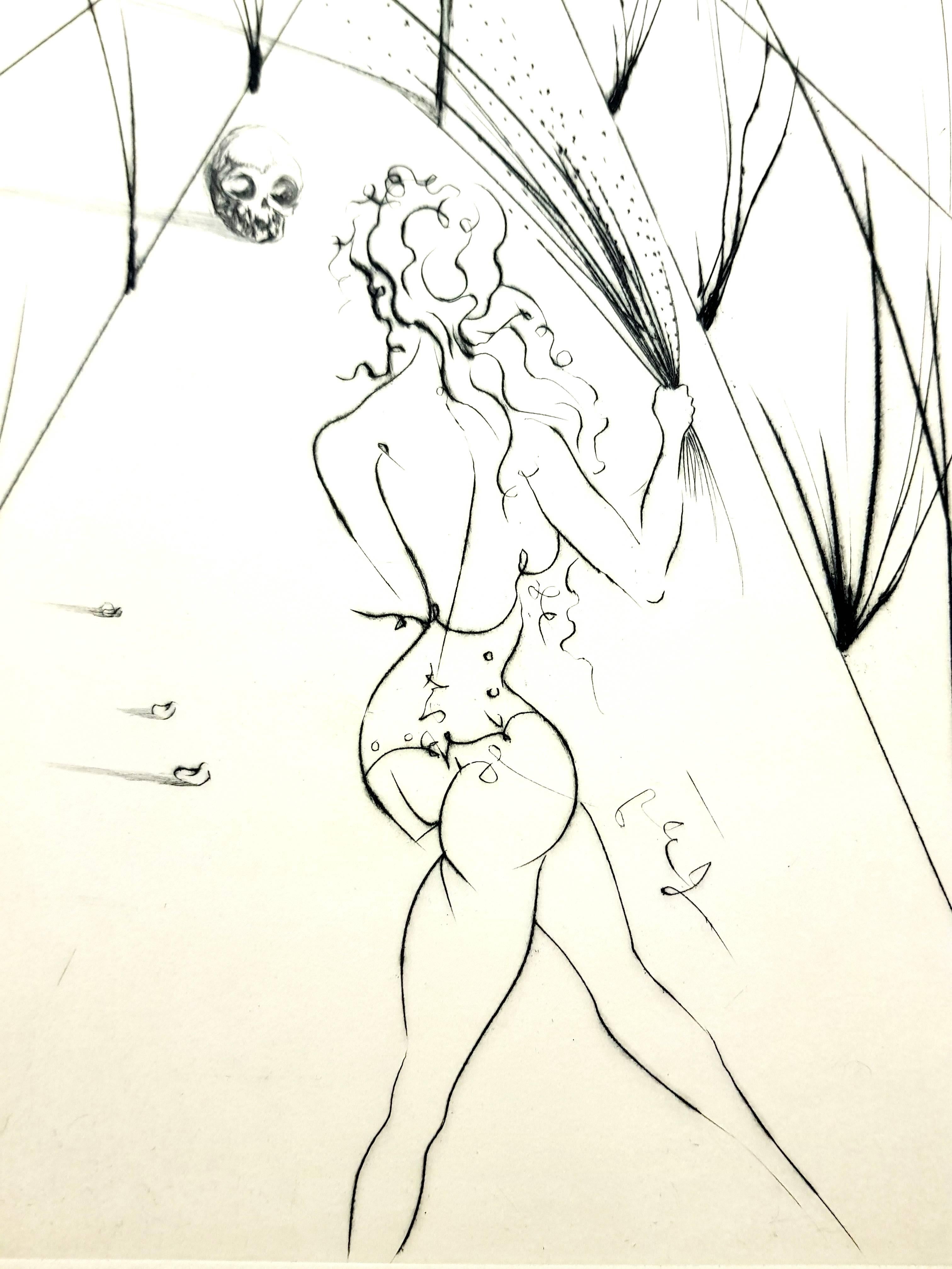 Salvador Dali - The Lane of the Birches - Original Stamp-Signed Etching - White Figurative Print by Salvador Dalí