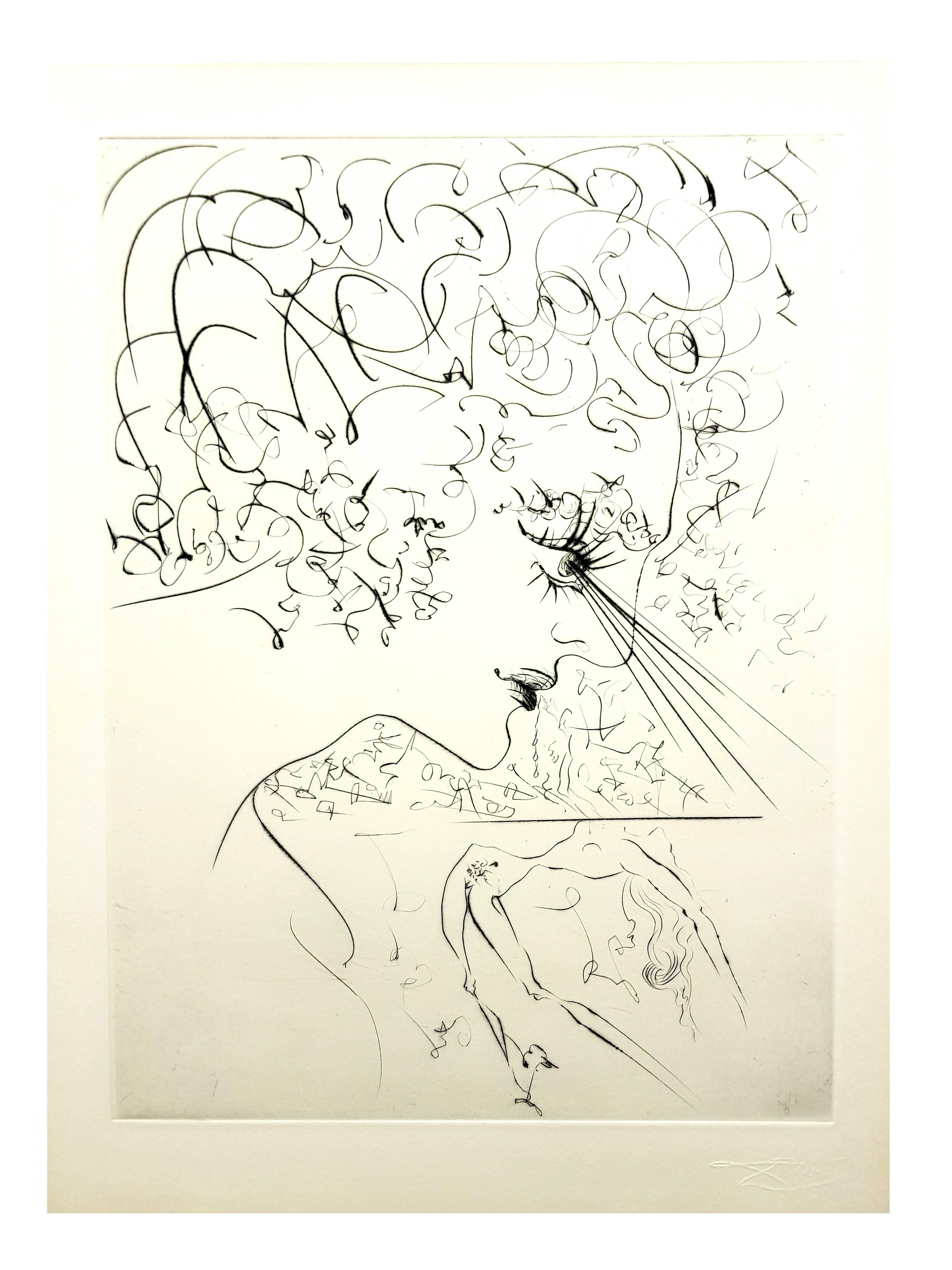 Salvador Dali - Venus in Furs - Original Stamp-Signed Etching - White Still-Life Print by Salvador Dalí