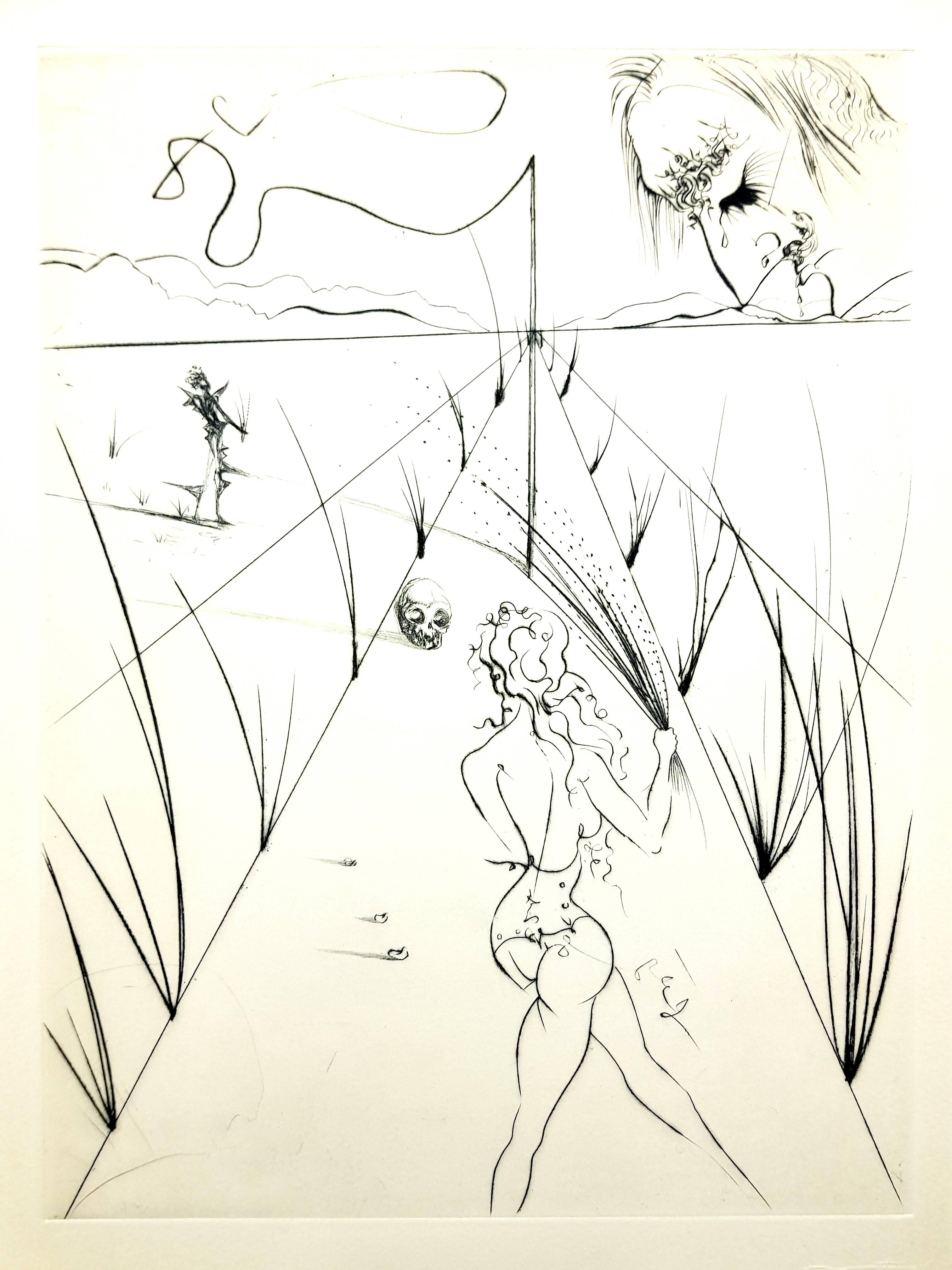 Salvador Dalí Figurative Print - Salvador Dali - The Lane of the Birches - Original Stamp-Signed Etching
