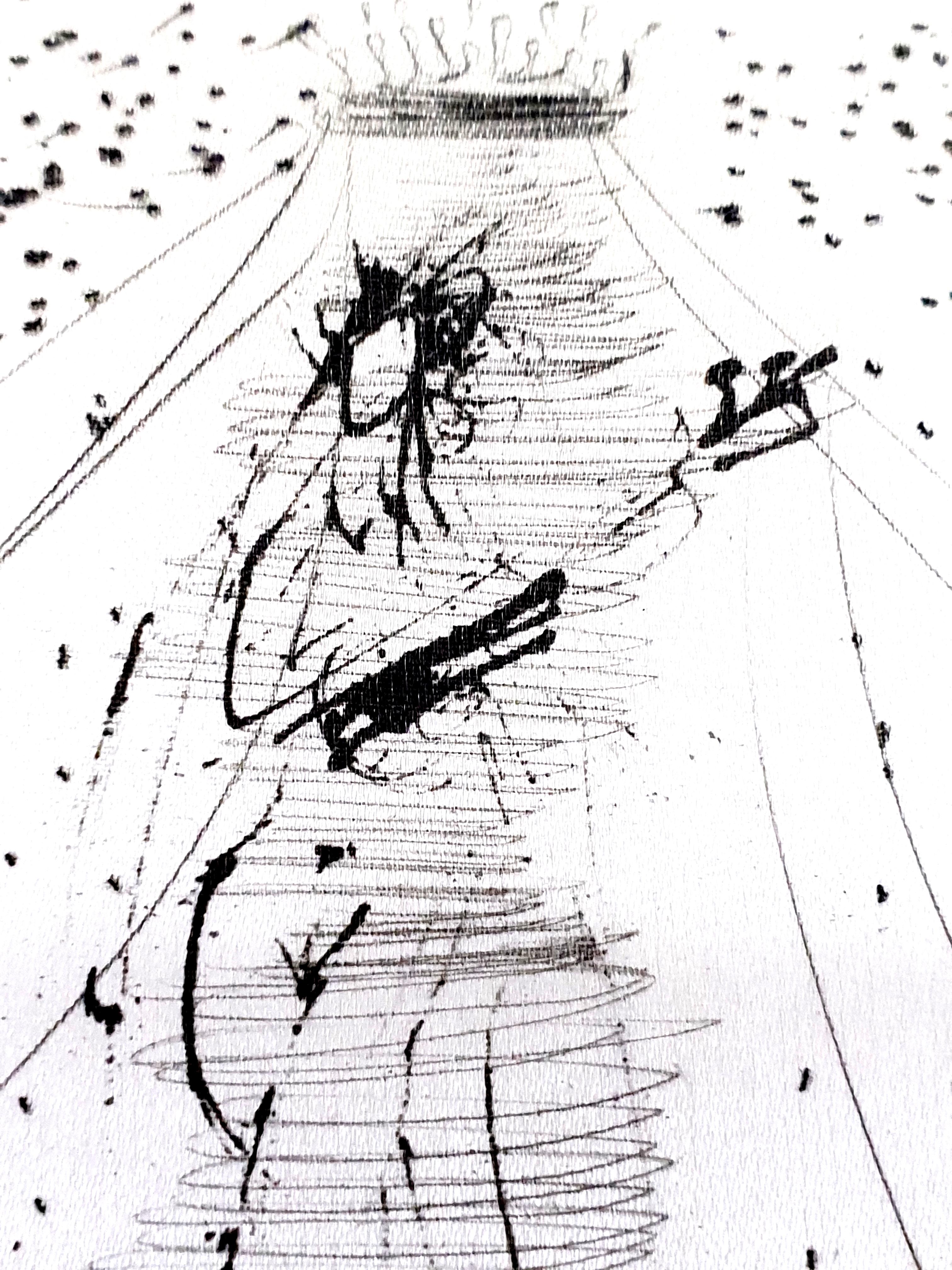 Salvador Dali - Violin - Original-Radierung auf Seide (Grau), Figurative Print, von Salvador Dalí