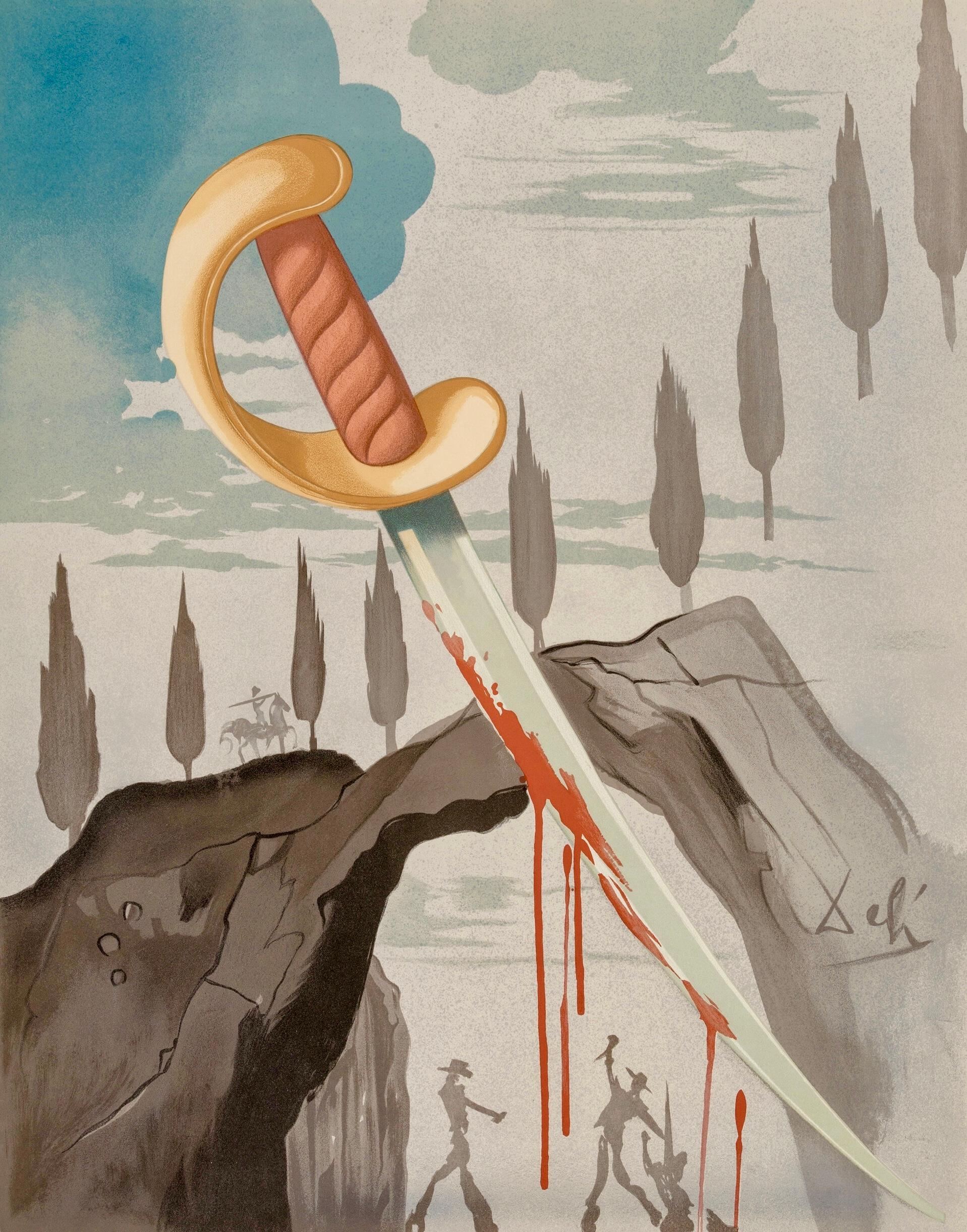 Salvador Dalí Wer Carmen entführt, muss mit seinem Leben bezahlen 1970 (aus Carmen):

Farblithographie auf Arches-Papier.
25,5 x 19,8 Zoll (64,8 x 50,5 cm). 

Insgesamt guter Vintage-Zustand: leichte Oberflächenabdrücke; geringe
