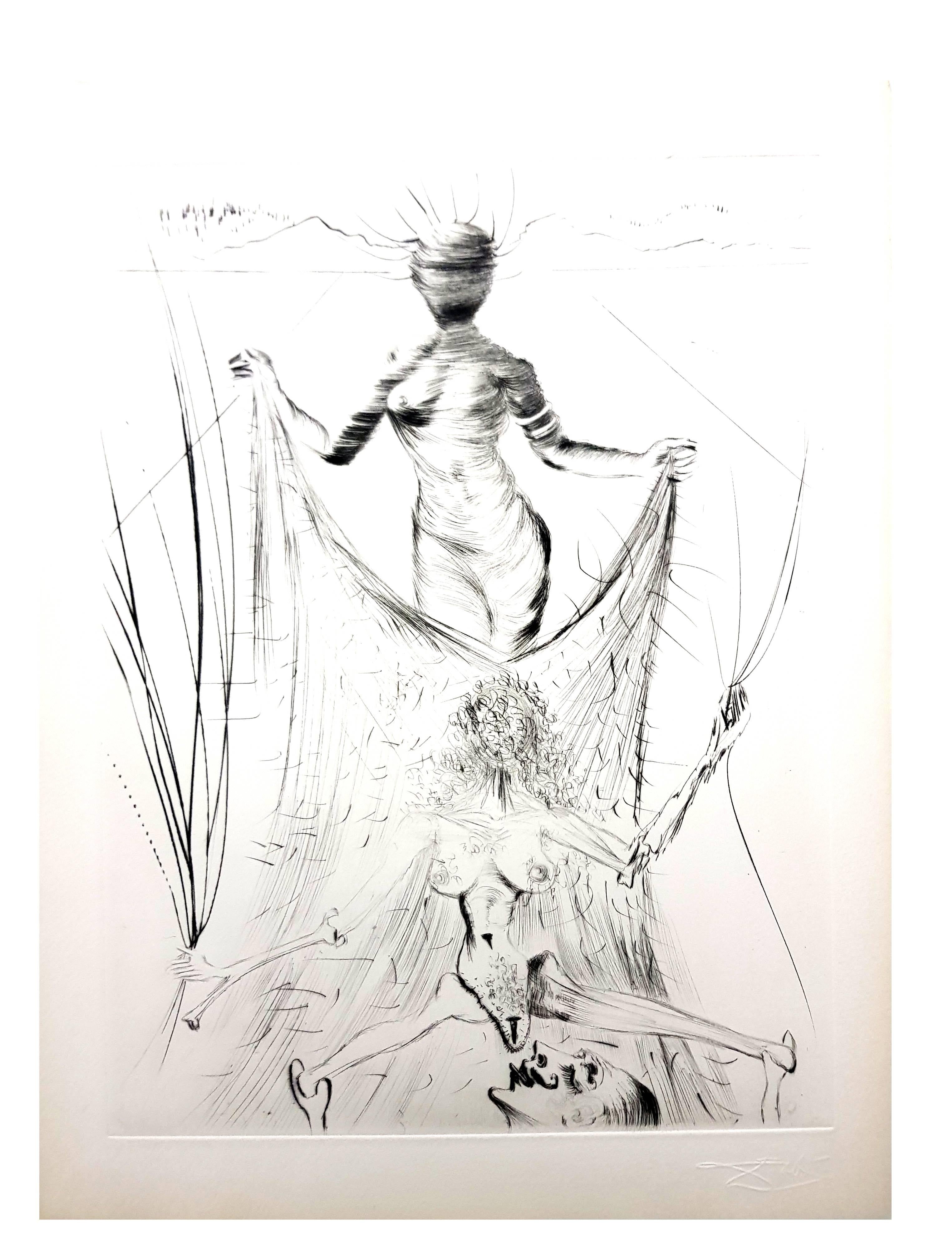 Salvador Dali – Frau, die ein Schleier hält – Original-Stempel-Signierte Radierung im Angebot 4