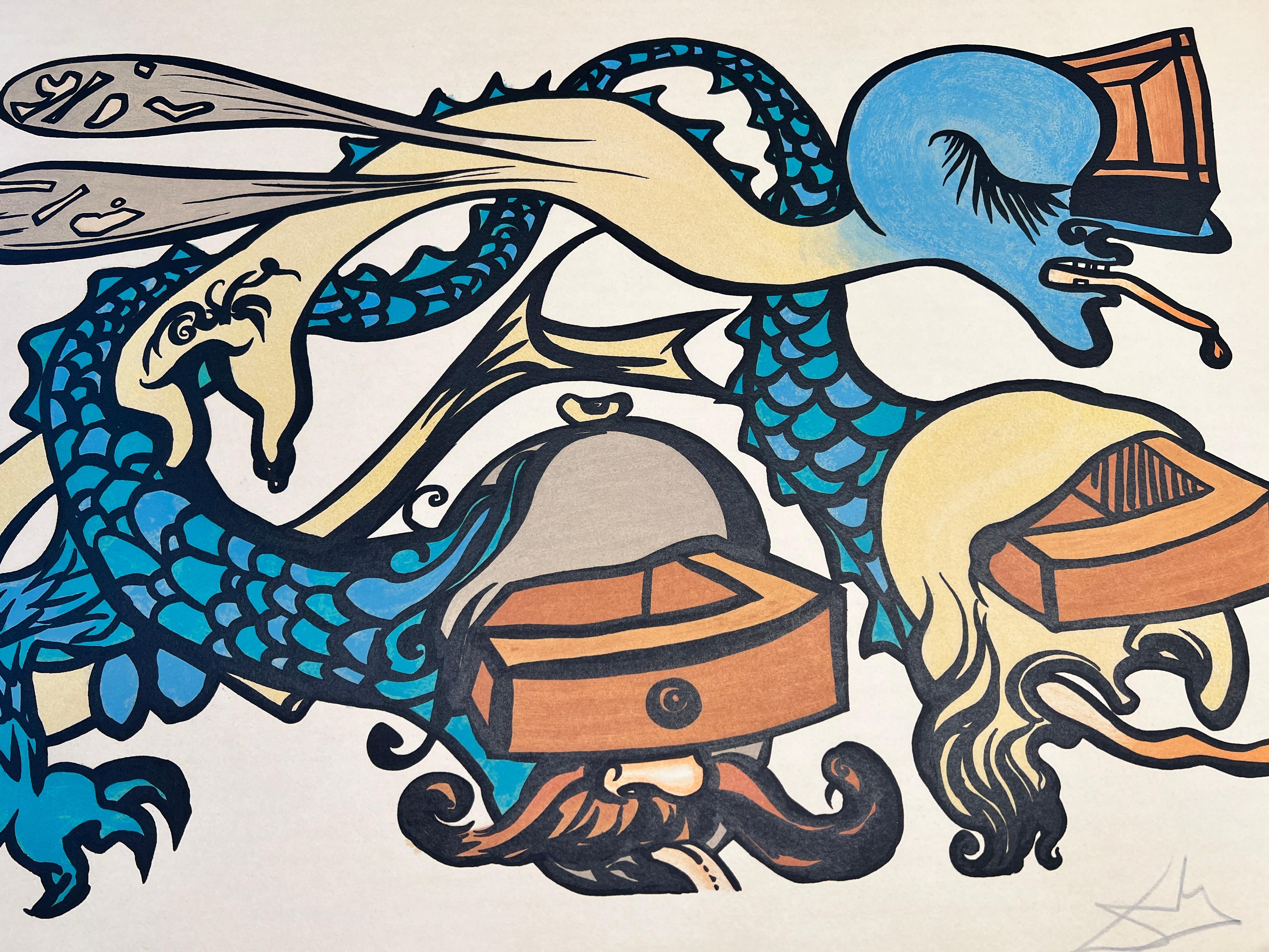 Salvador Dalì(1904-1989)-Idra a tre teste (Three-headed Hydra)- color lithograph - Abstract Print by Salvador Dalí
