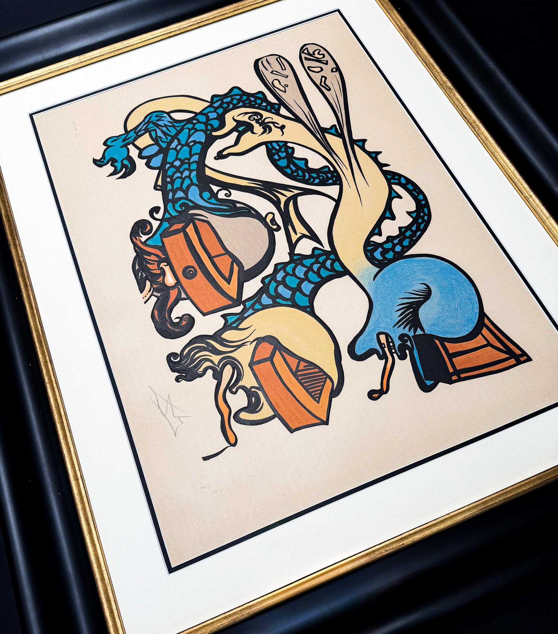 Salvador Dalì(1904-1989)-Idra a tre teste (Three-headed Hydra)- color lithograph For Sale 2