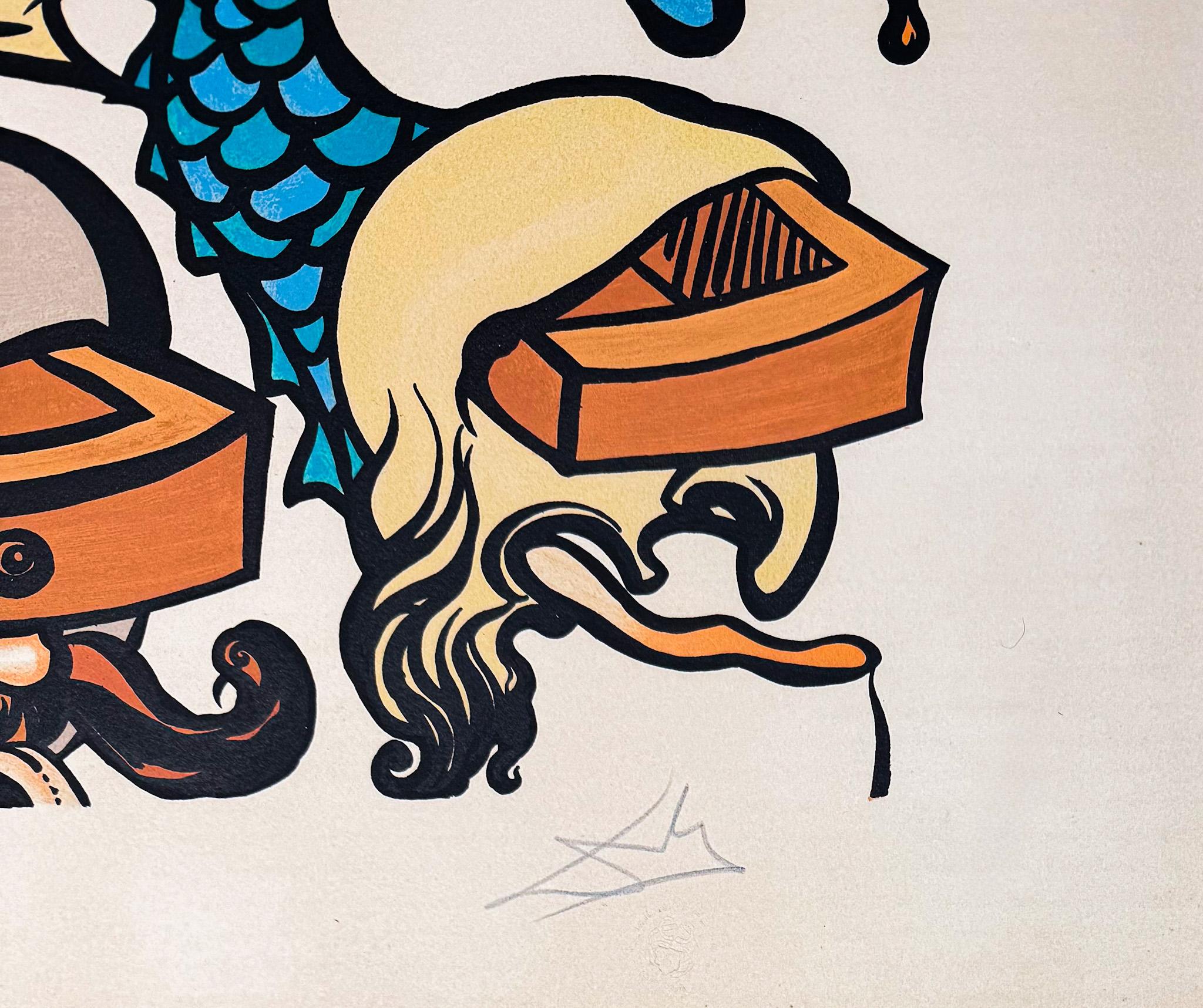 Salvador Dalì(1904-1989)-Idra a tre teste (Three-headed Hydra)- color lithograph For Sale 3