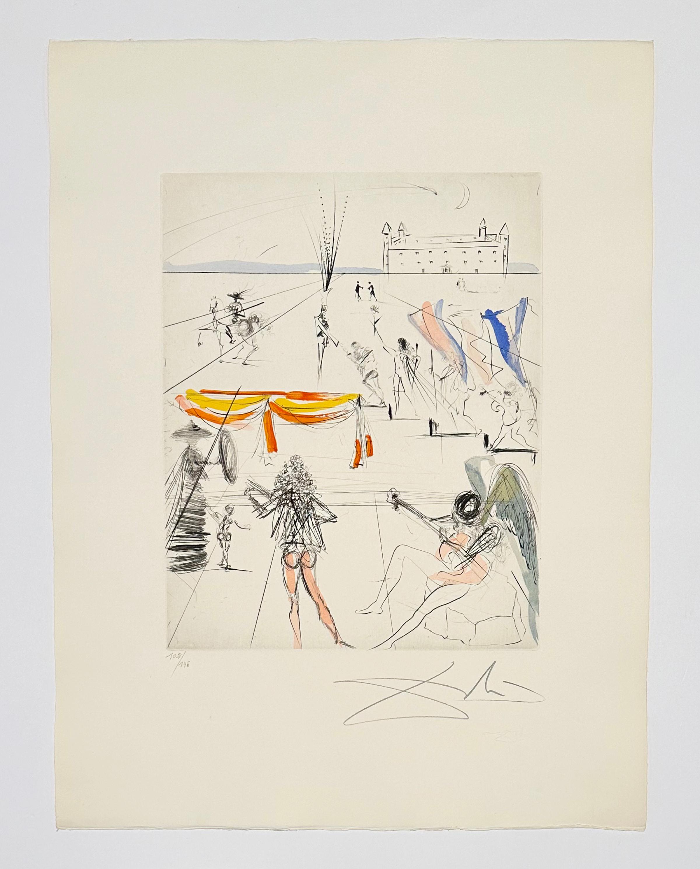 Artistics : Salvador Dali
Titre : Santiago de Compostela
Portfolio : Les Hippies
Support : Gravure couleur sur Arches
Date : 1969
Édition : 102/145
Taille du cadre : 31