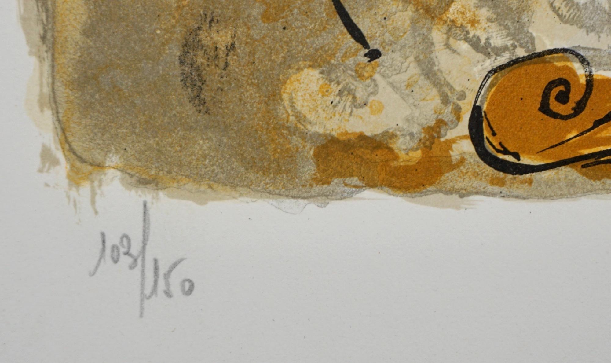Autorretrato Reloj de Sol - Figurative Print Gris de Salvador Dalí