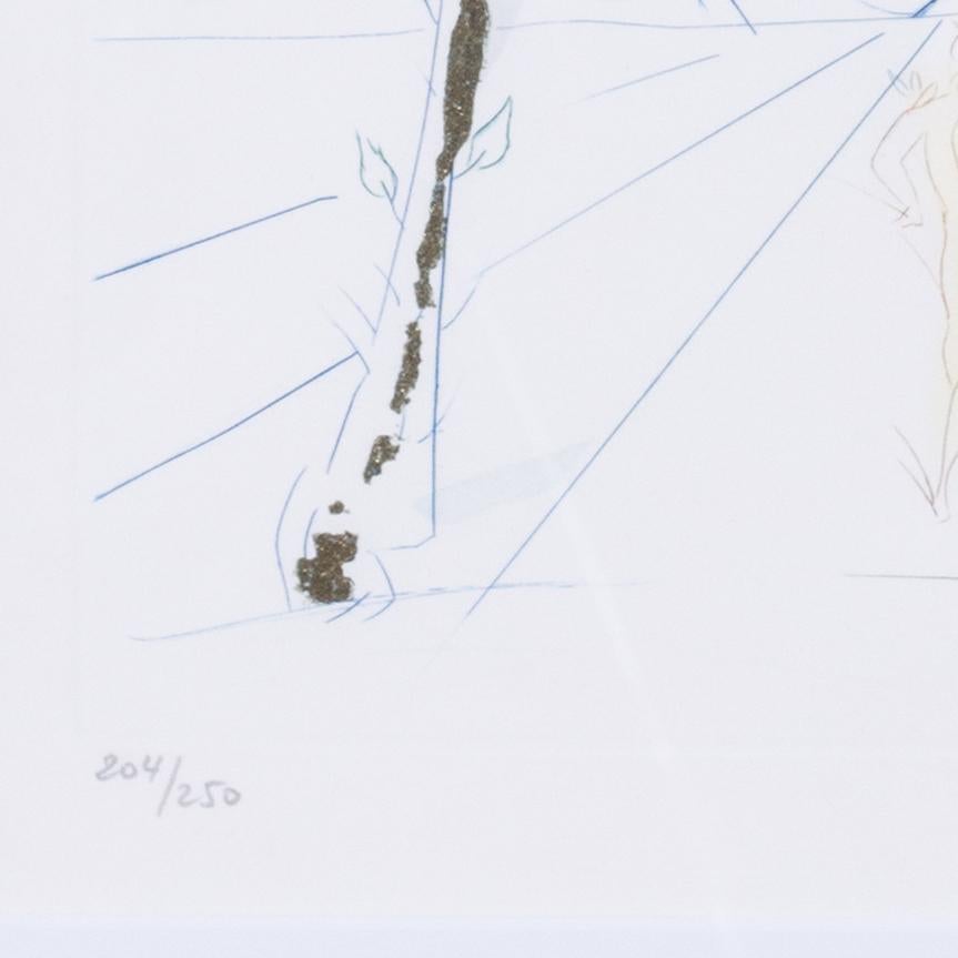 Acquaforte firmata e numerata di Salvador Dalì con polvere d'oro su carta arancione - Print Surrealismo di Salvador Dalí