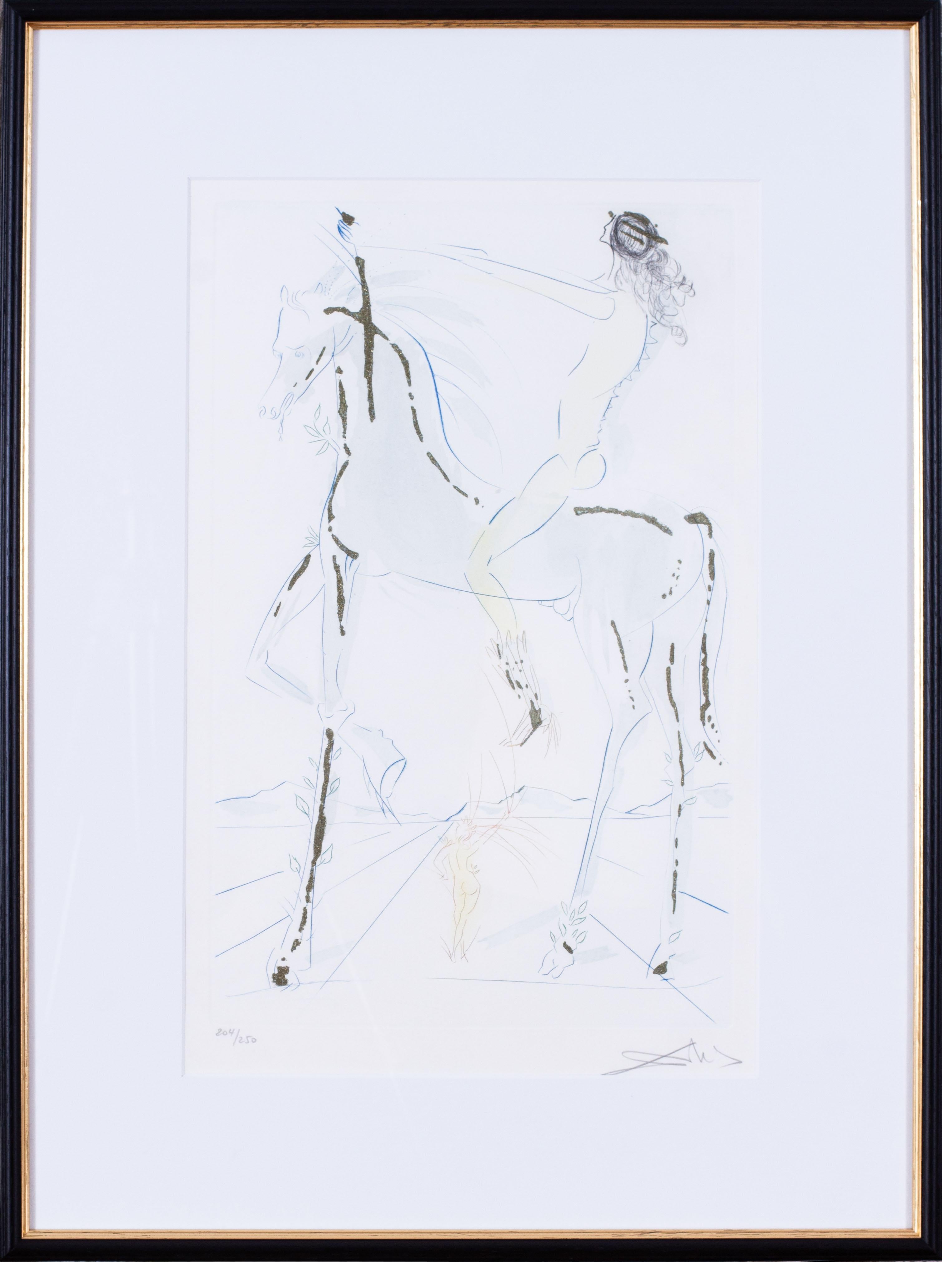Animal Print di Salvador Dalí - Acquaforte firmata e numerata di Salvador Dalì con polvere d'oro su carta arancione