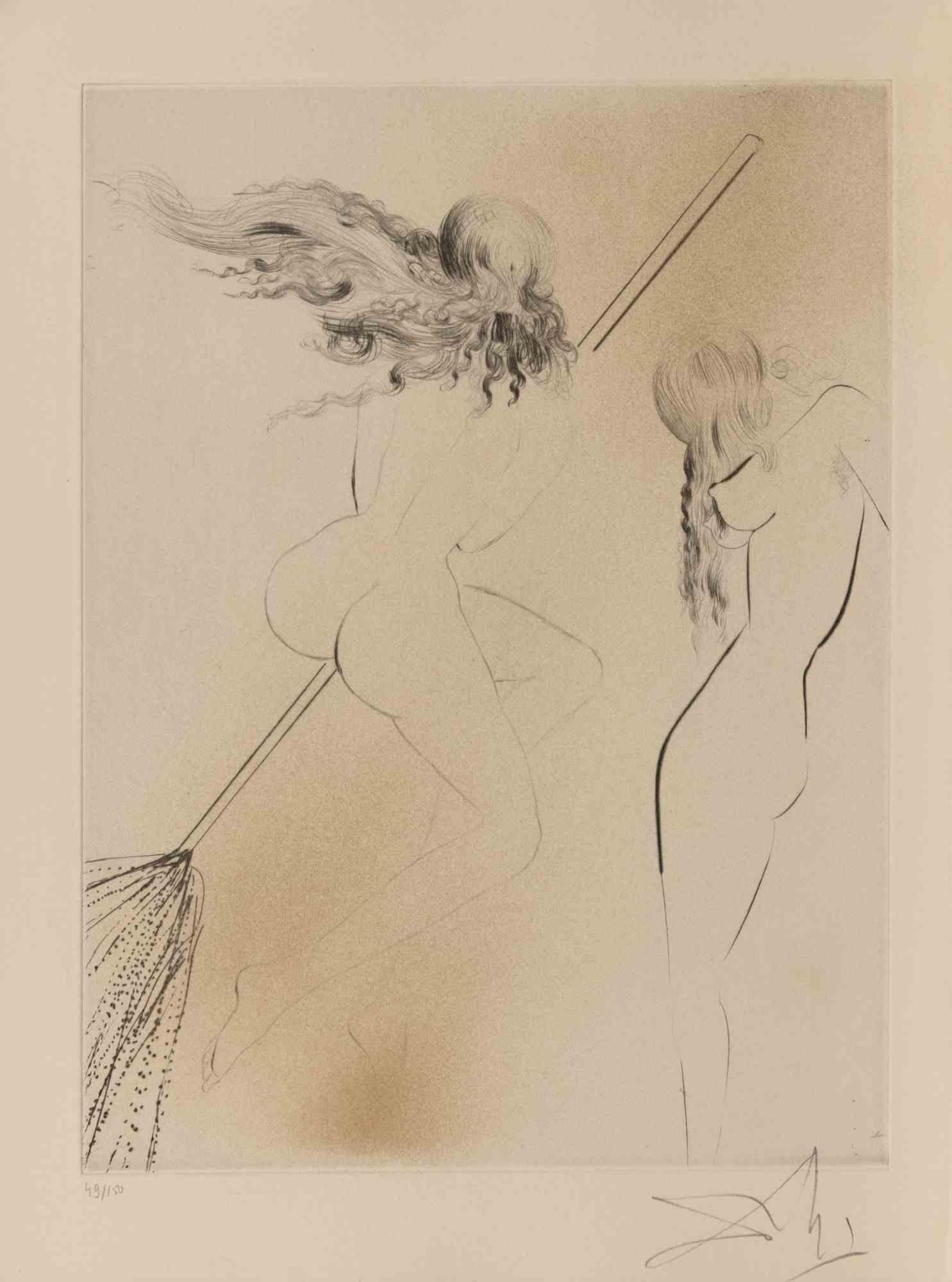 Sorcière au Balai - Etching - 1960s - Print by Salvador Dalí