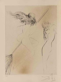 Sorcière au Balai Etching, Surrealist, Signed, 1960s, Edition 49/150
