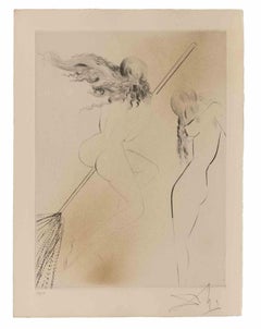 Sorcière au Balai - Etching - 1960s