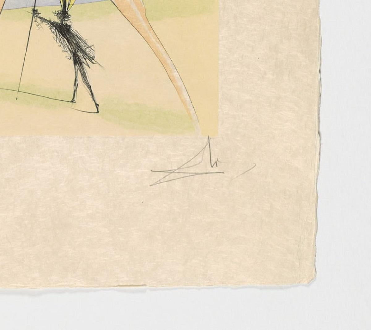Salvador Dali (Spain, 1904-1989)
'Le Singe et le Léopard', 1974
Serie: Le Bestiaire de La Fontaine
dry point, aquatint on japanese paper
30.8 x 22.7 in. (78 x 57.5 cm.)
Edition of 250
Unframed
ID: DAL2001-009
Hand-signed by author
It appears