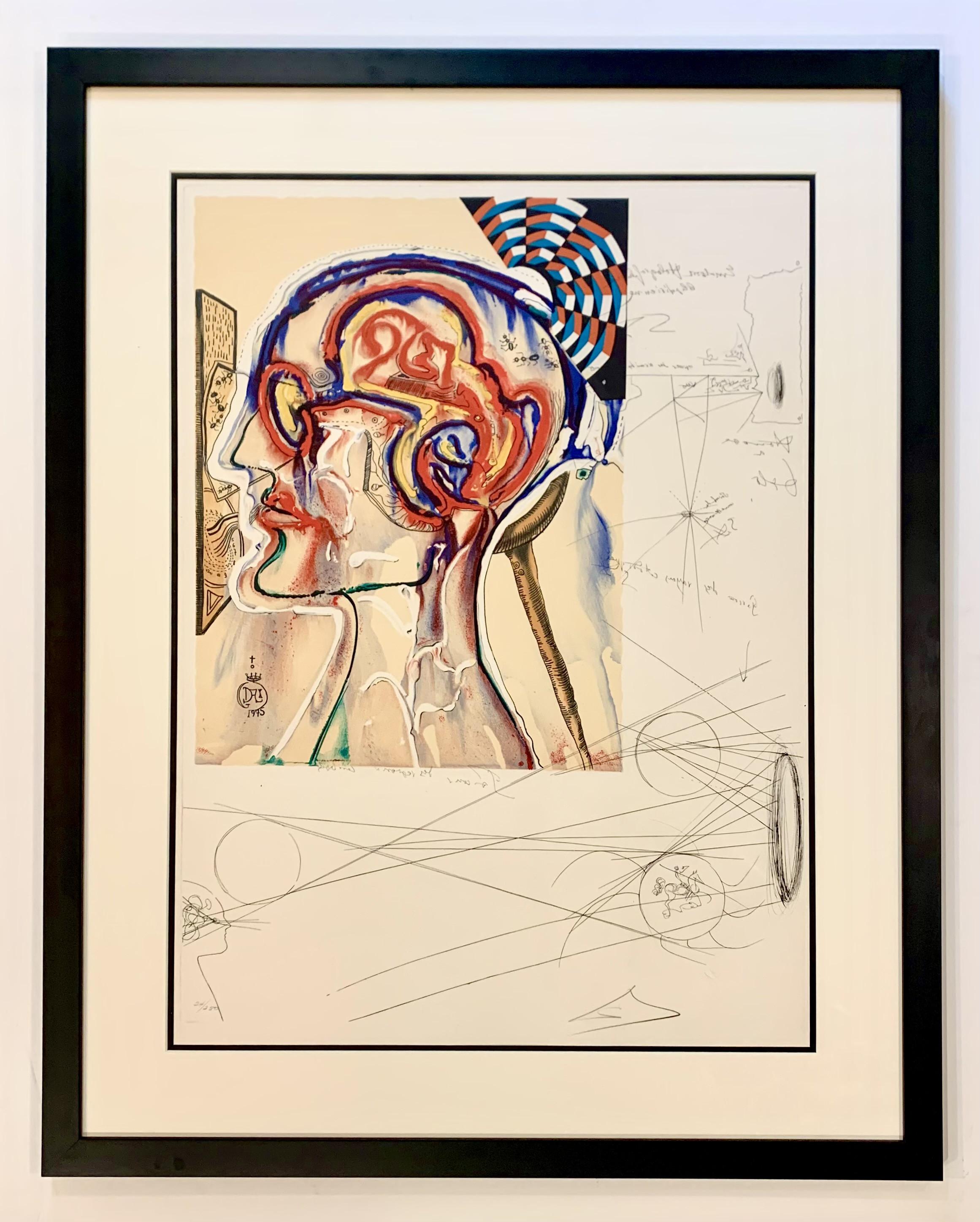 Spectacles with Holograms and Computers For Seeing Imagined Objects - Beige Figurative Print by Salvador Dalí