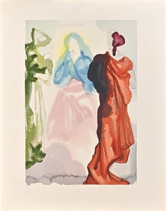 Vintage St. Bernard's Prayer to the Virgin - Woodcut Print - 1963