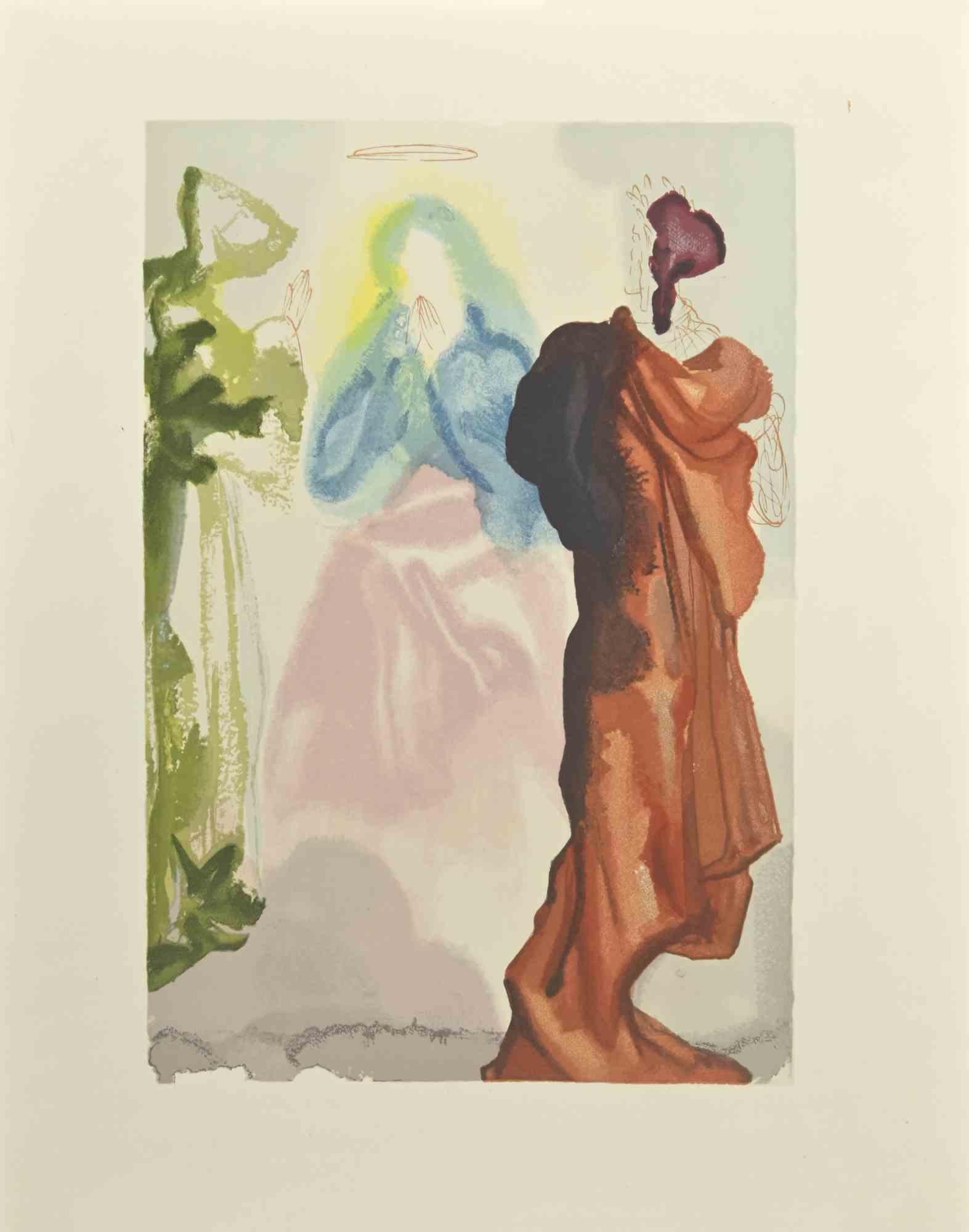 Salvador Dalí Figurative Print - St. Bernard's Prayer to the Virgin - Woodcut Print - 1963