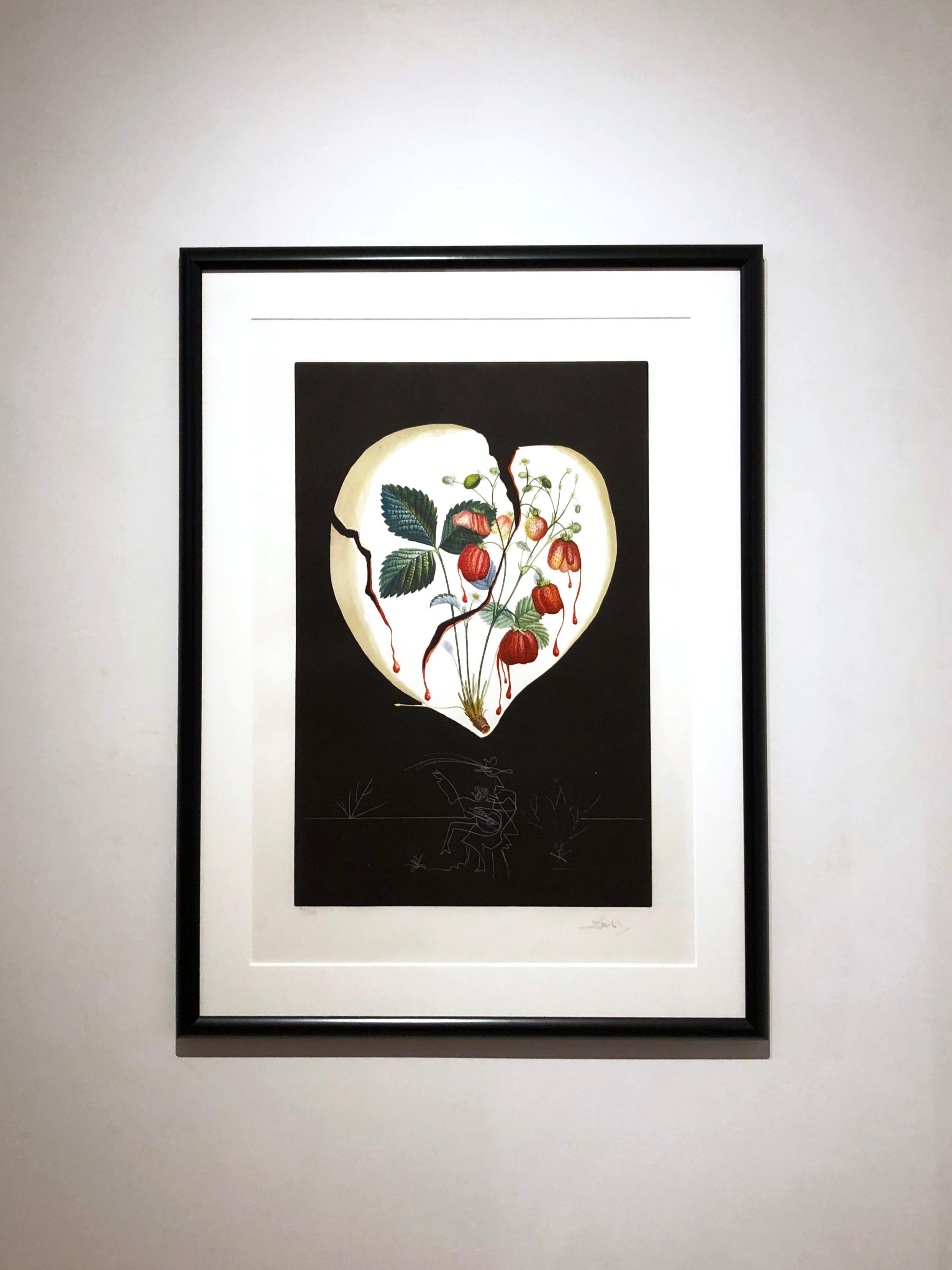 Artist:  Dali, Salvador
Title:  Strawberries (Coeur de Fraises)
Series:  Fruits
Date:  1970
Medium:  Lithograph with original drypoint, printed in color
Unframed Dimensions:  24.25