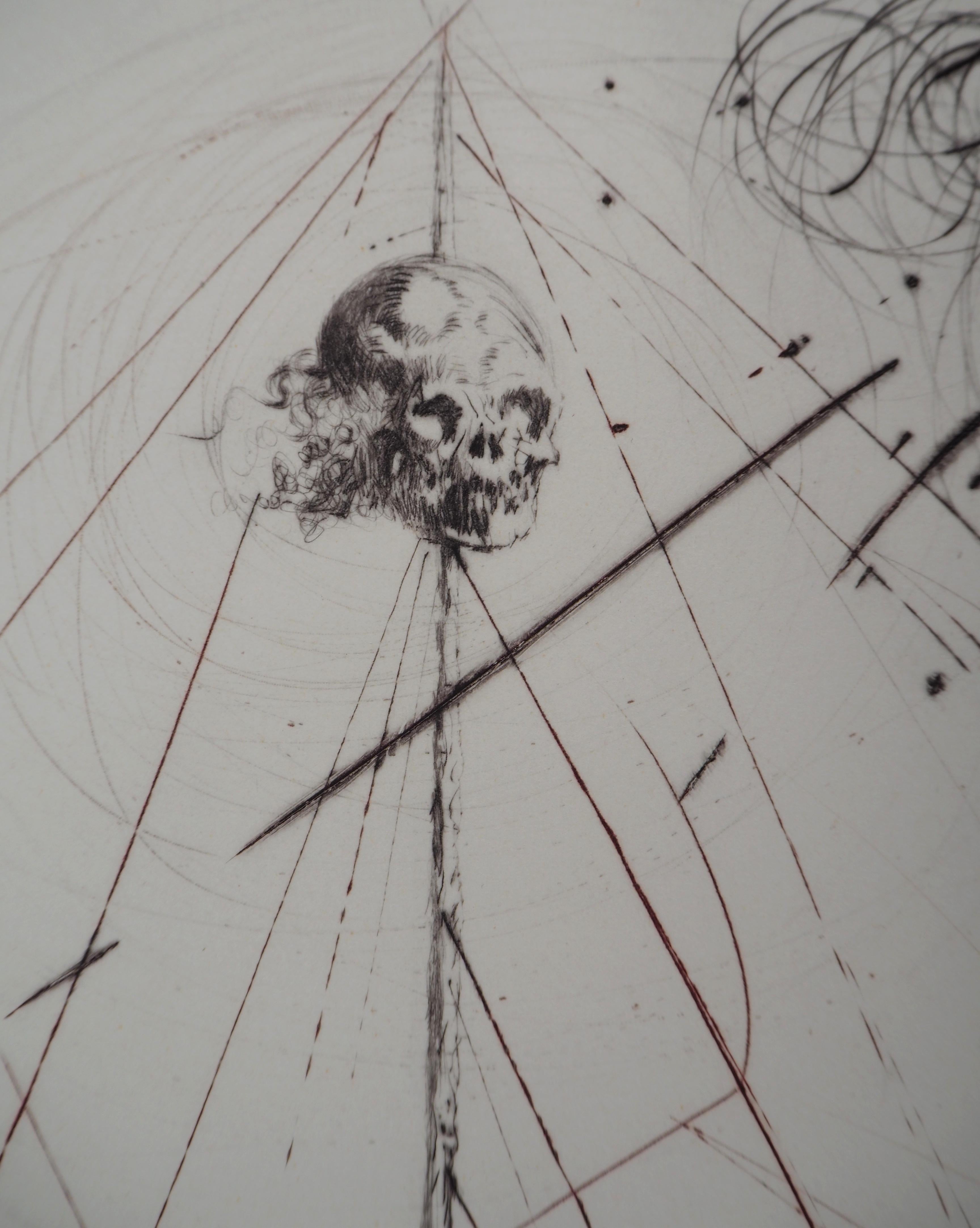 Barco surrealista (Vaisseau fantome) - Grabado original firmado a mano - (Campo nº 69-7) - Figurative Print Gris de Salvador Dalí